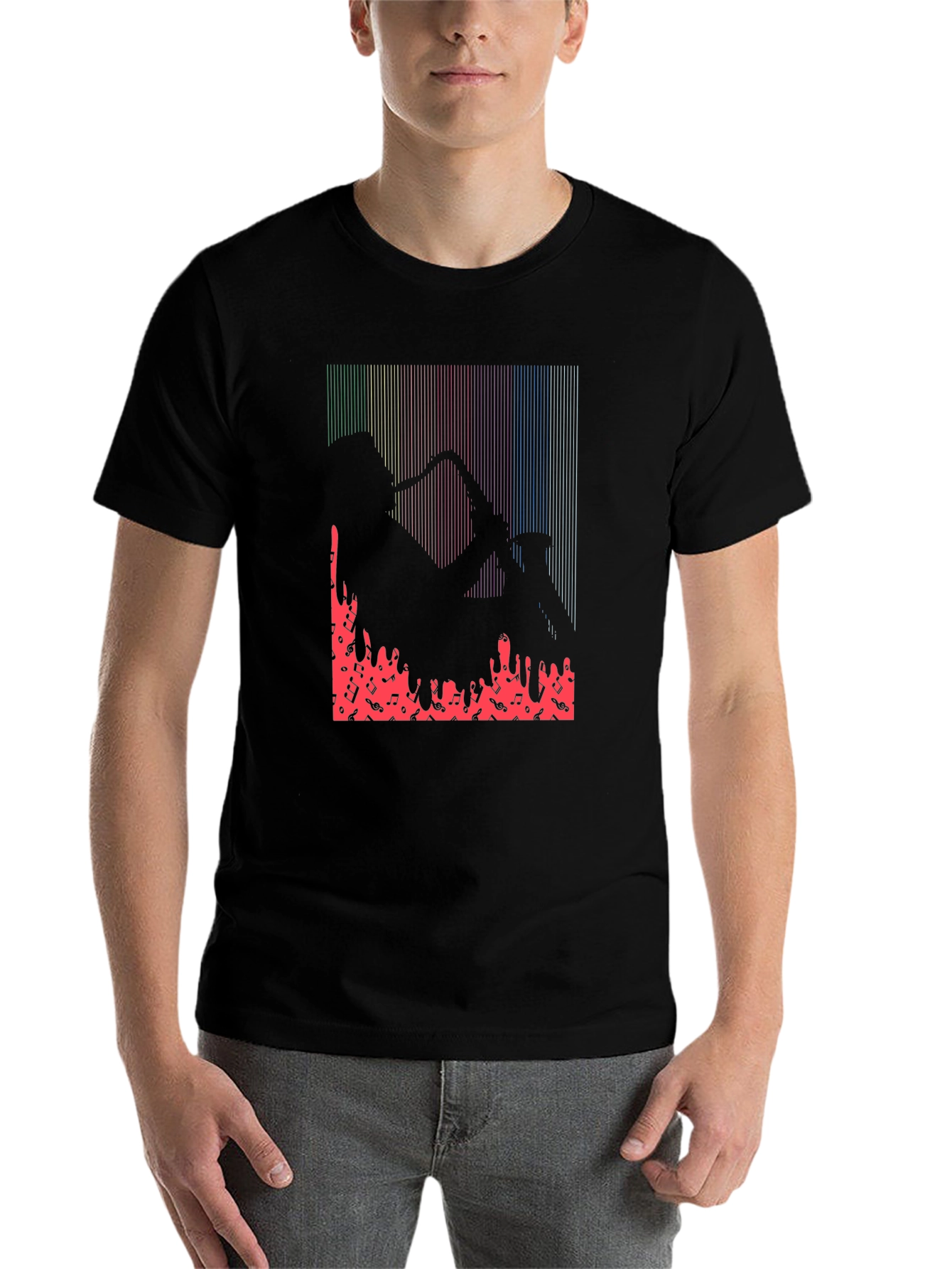 Black Saxophone Player Graphic Print T-Shirt view 7