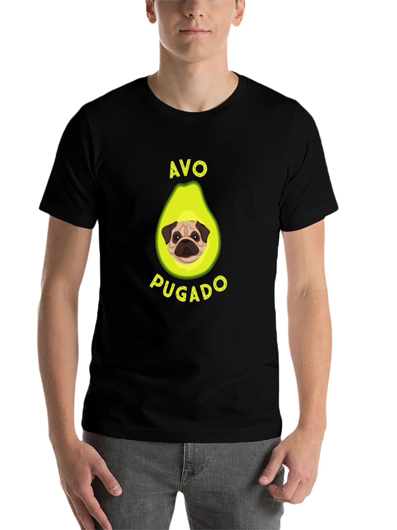 Black Avo-Pugado T-Shirt | Funny Avocado Pug Tee view 7