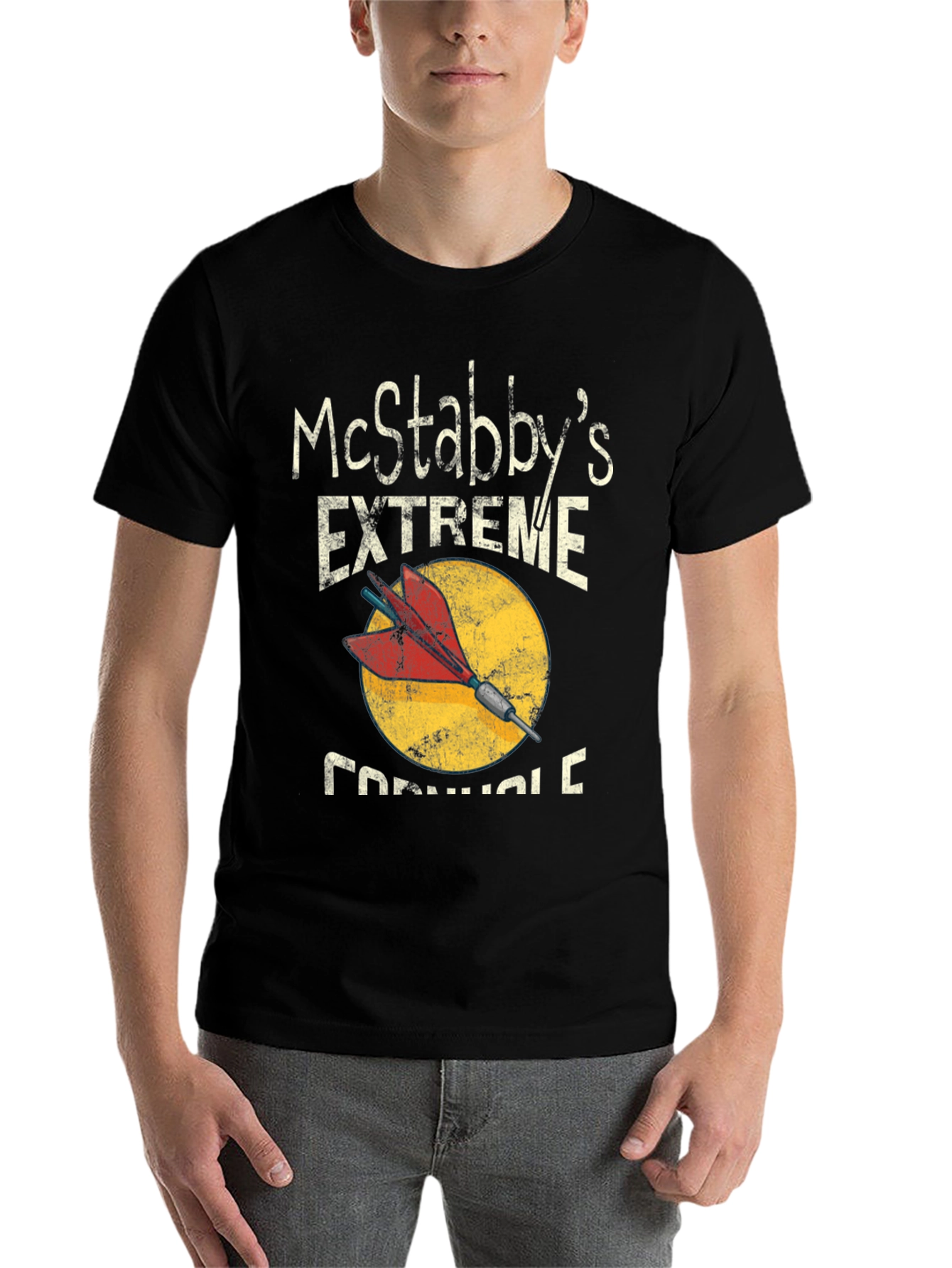 Black McStabby's Extreme Cornhole T-Shirt view 7