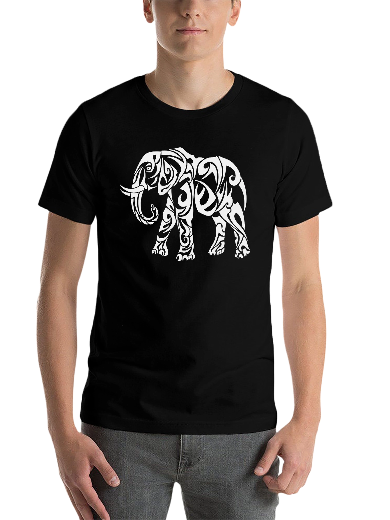 Black Tribal Elephant Graphic Tee - Black Casual Shirt view 7