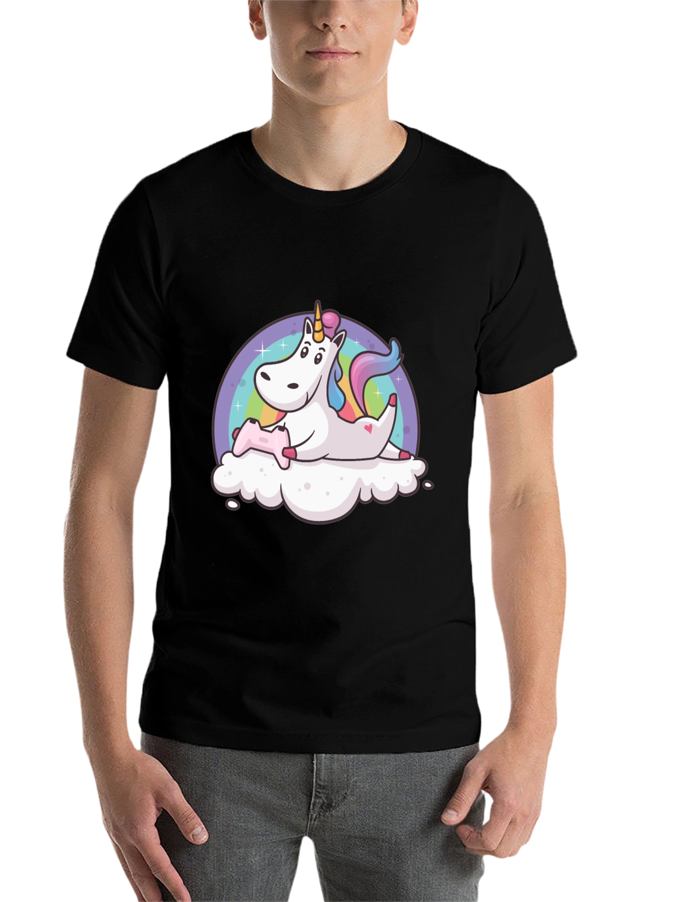 Black Unicorn Gamer T-Shirt - Black Cotton Tee view 7