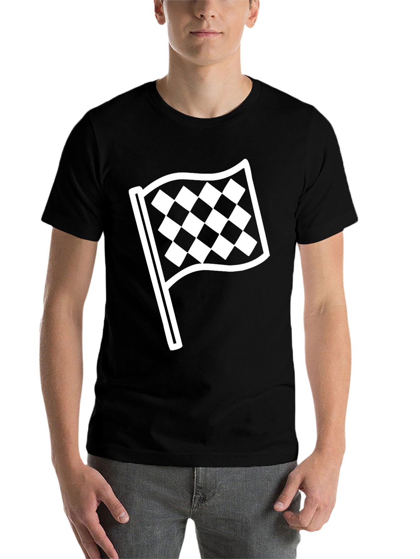 Black Checkered Flag Graphic Tee - Black Unisex T-Shirt view 7