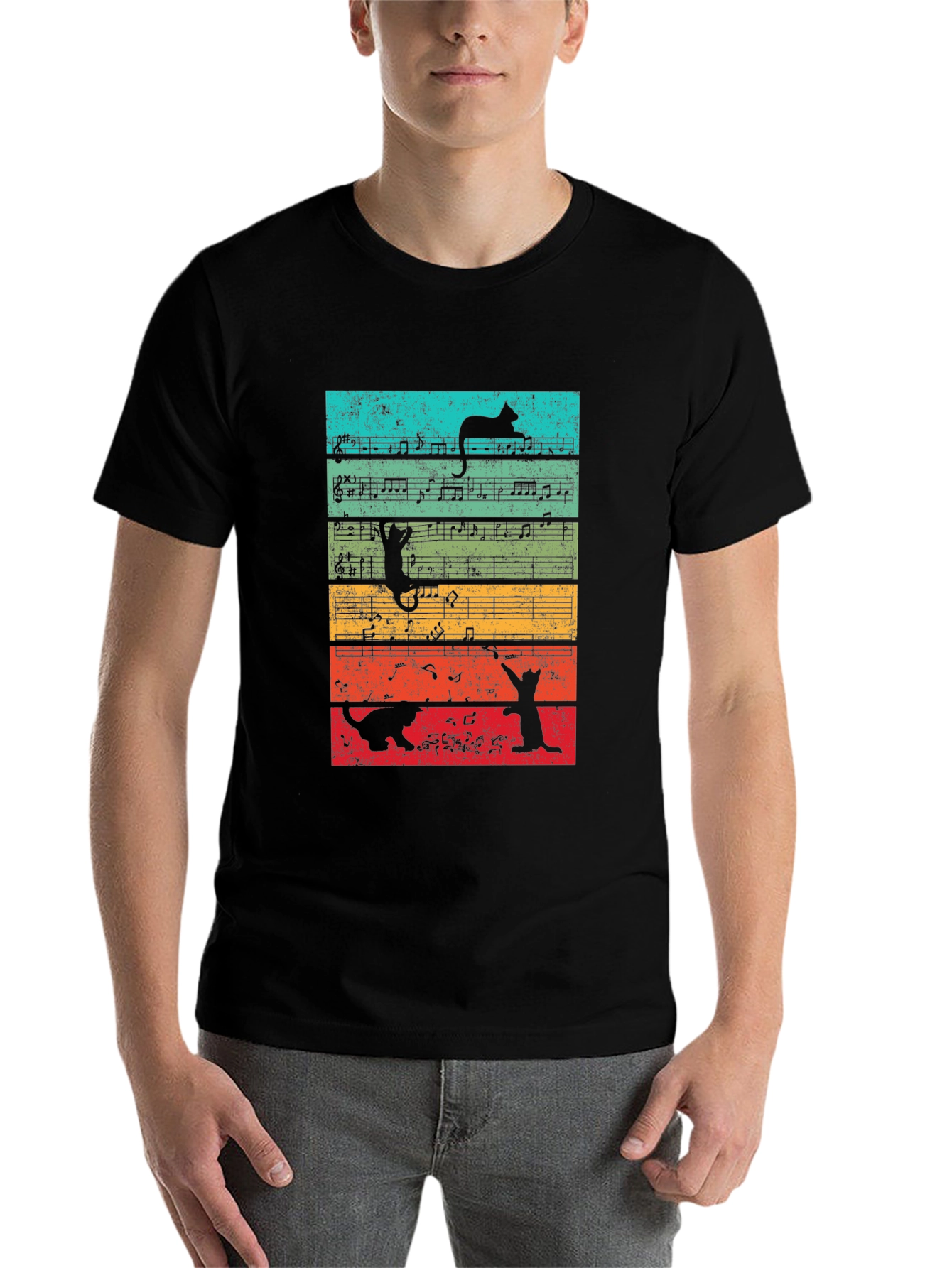 Black Cats and Music Notes Graphic T-Shirt view 7