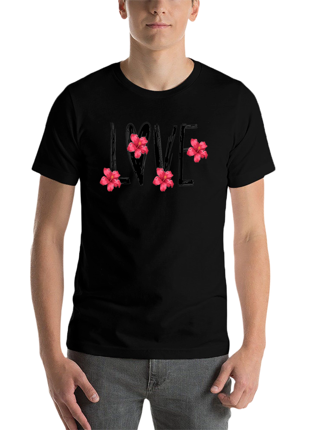 Black Love Floral Graphic Tee - Stylish Black Shirt view 7