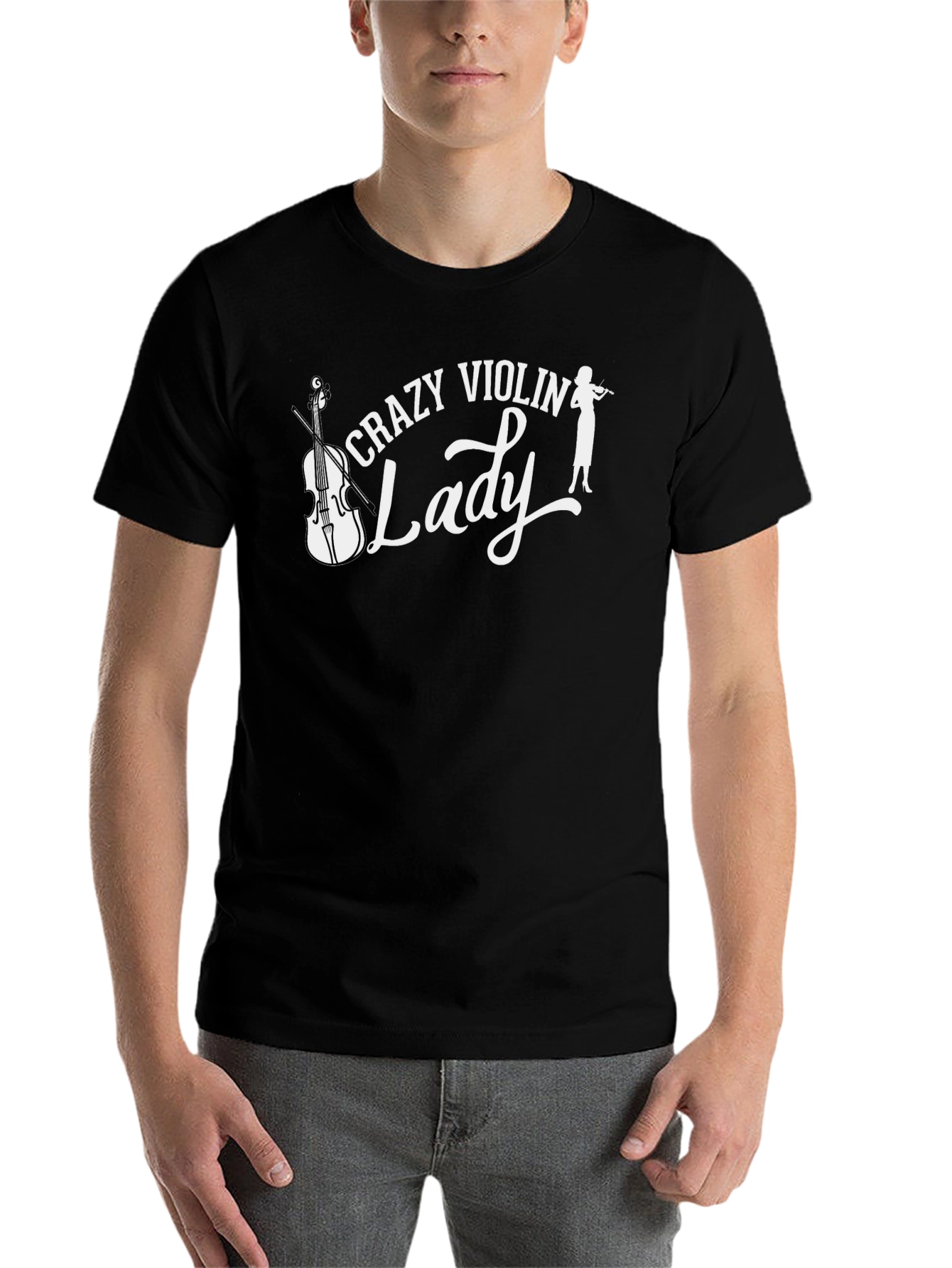 Black Crazy Violin Lady T-Shirt view 7