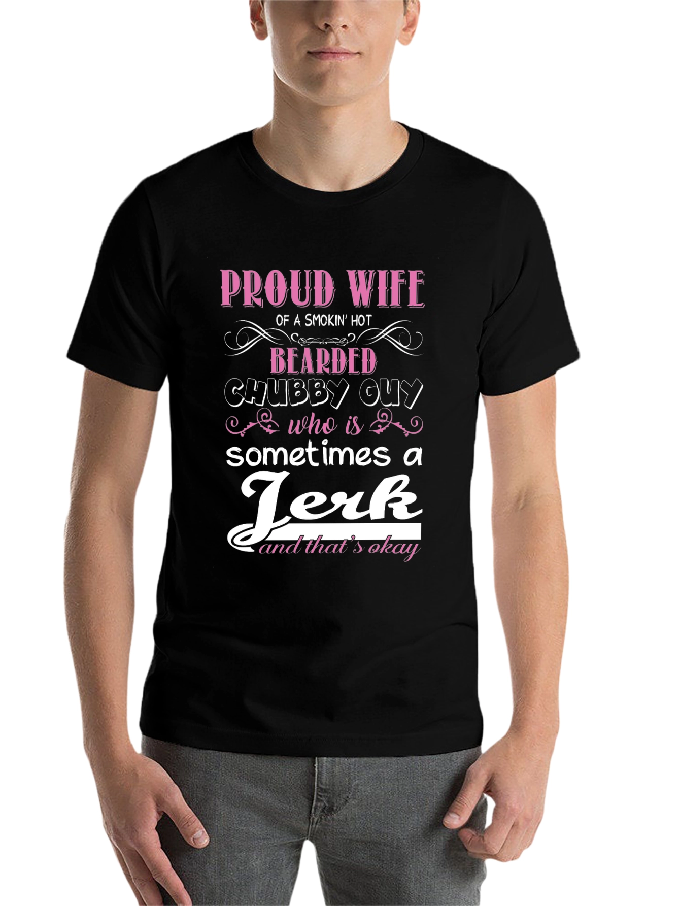 Black Proud Wife Bearded Chubby Guy Humor T-Shirt view 7