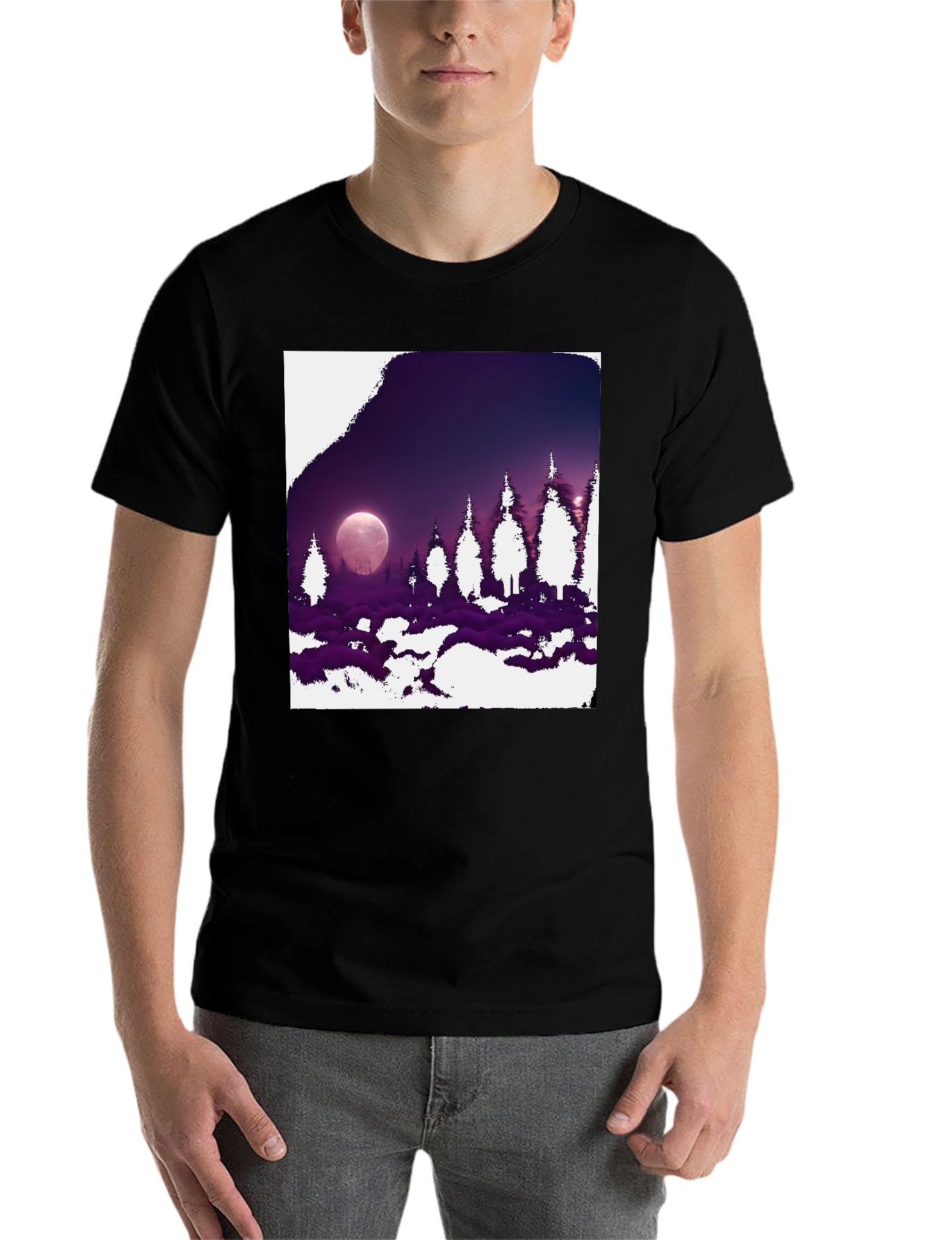 Black Lunar Forest Graphic Tee - Black Cotton Blend view 7