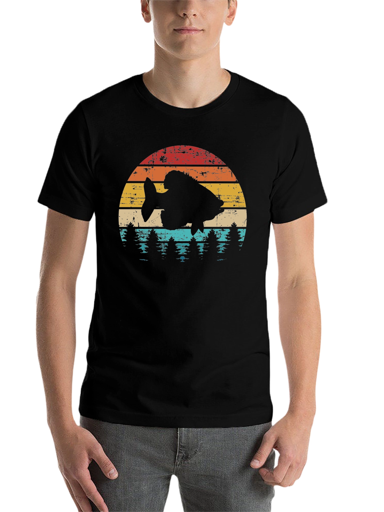Black Retro Fishing T-Shirt - Angler Silhouette Tee view 7