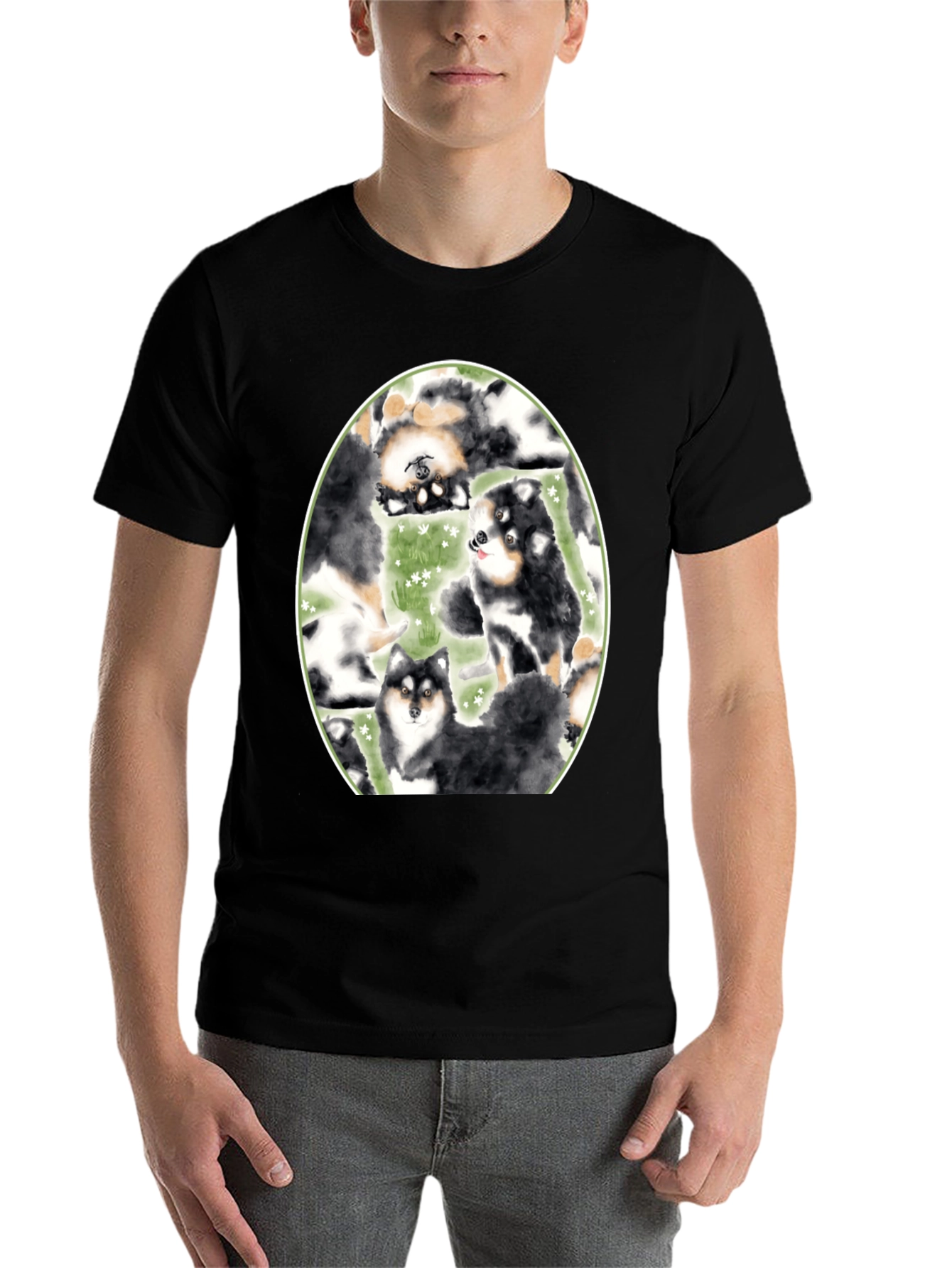 Black Dog Lover's T-Shirt: Cute Canine Pattern, Black view 7
