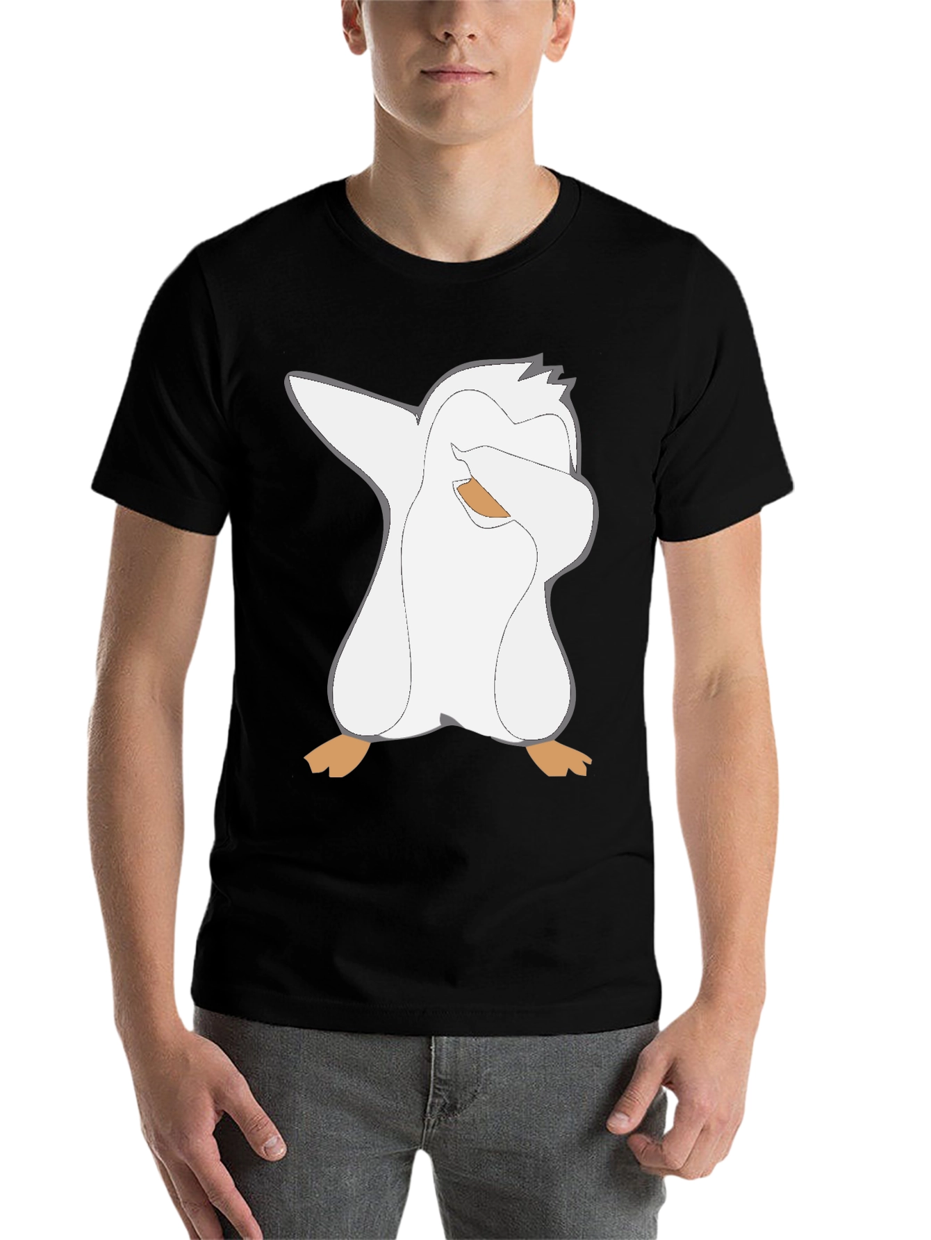 Black Dabbing Penguin Graphic T-Shirt - Black Cotton Tee view 7