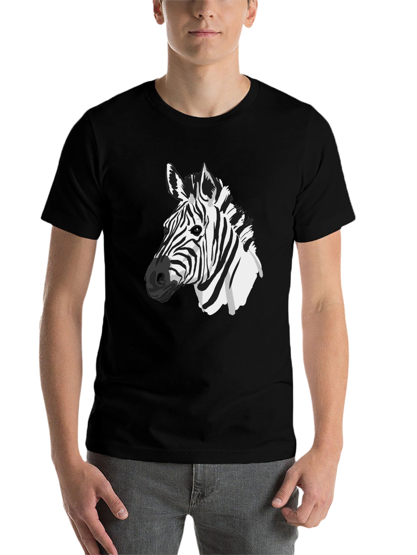 Black Zebra Graphic Tee - Black Cotton Animal Print Shirt view 7