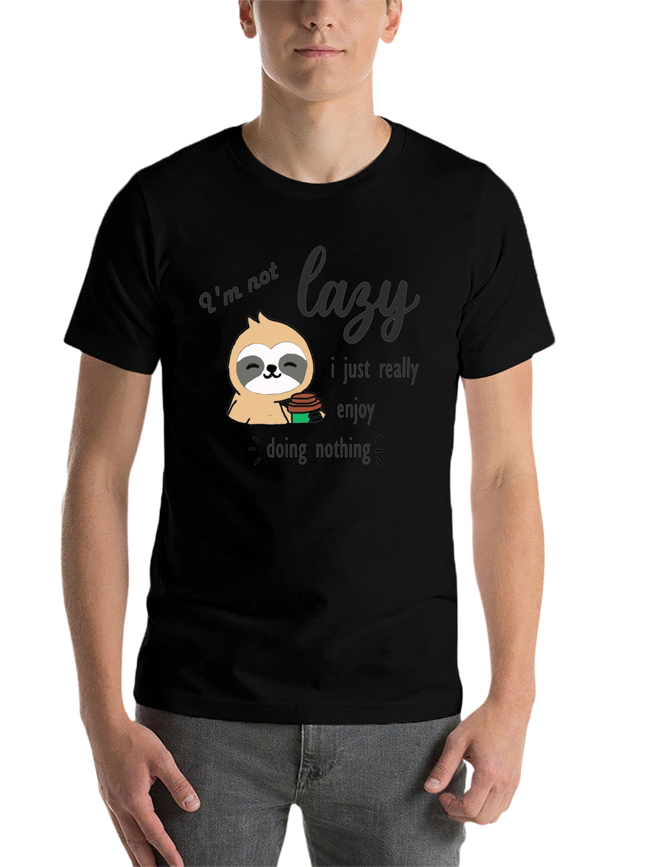 Black Lazy Sloth Graphic T-Shirt - Enjoy Doing Nothing Tee view 7