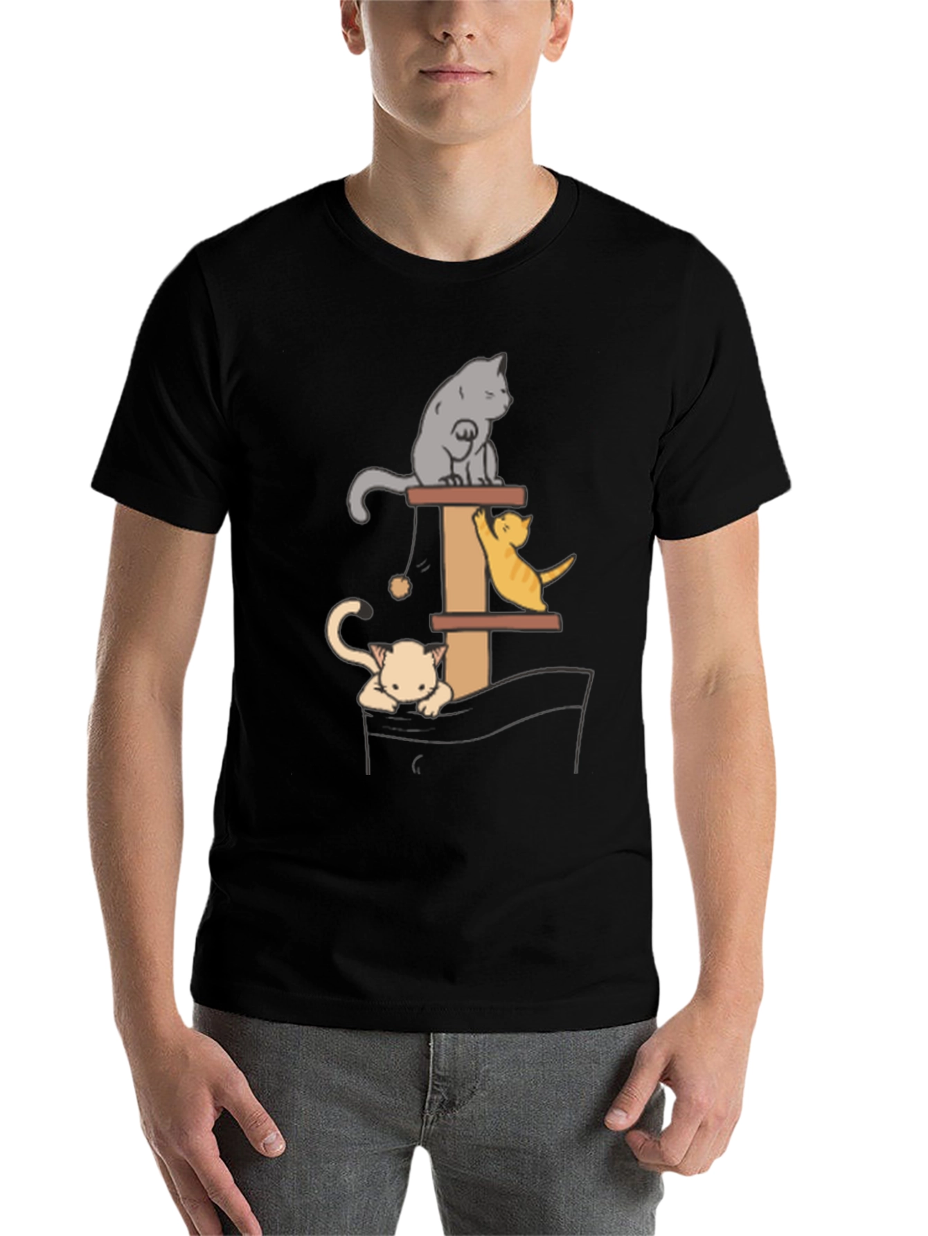 Black Cat Tower T-Shirt - Playful Kitten Design view 7