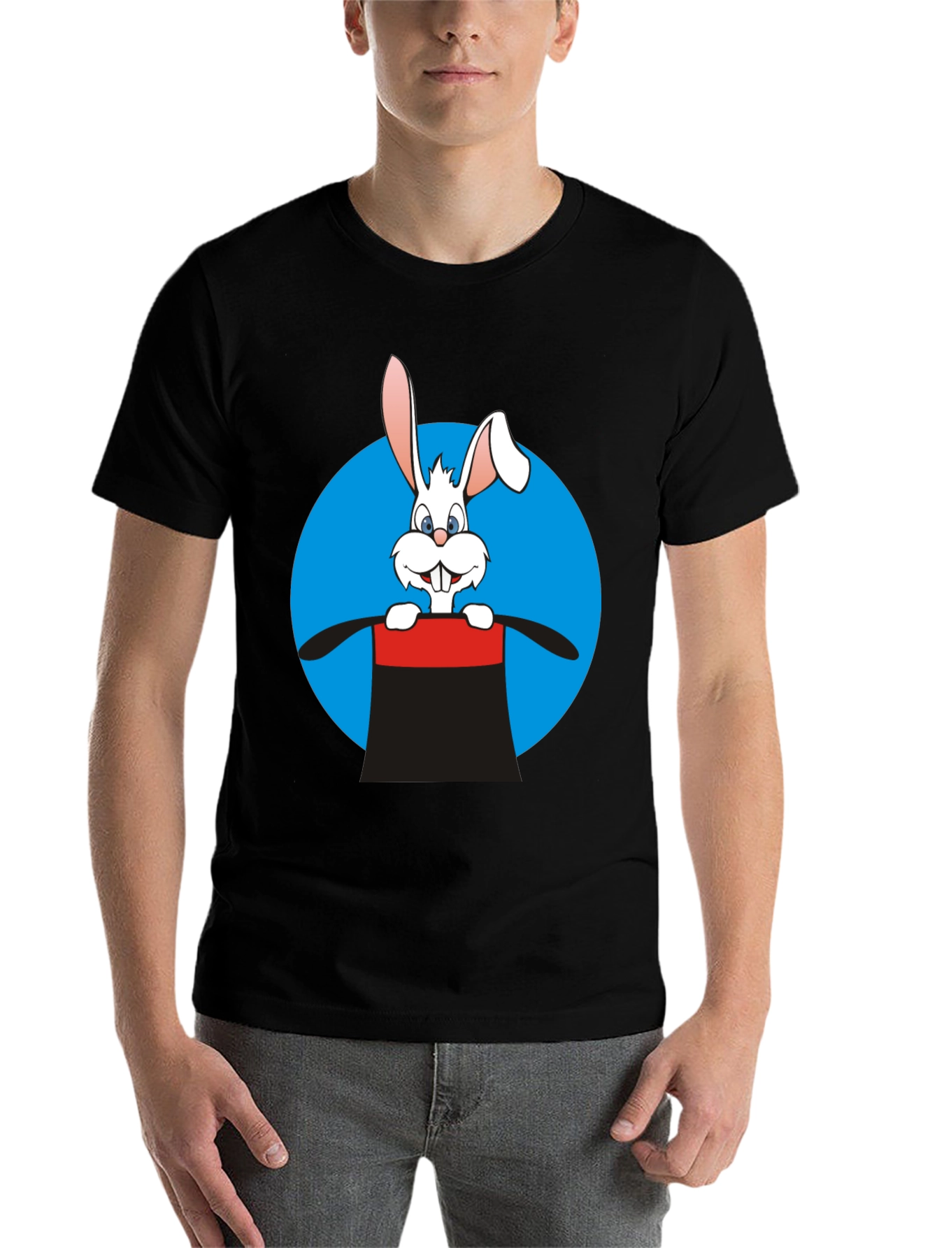 Black Rabbit in a Hat Graphic Tee - Black Cotton Blend view 7