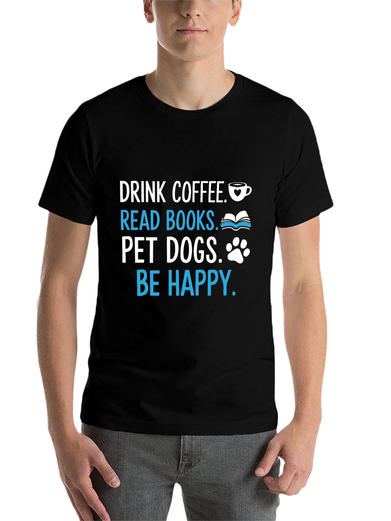 Black Drink Coffee Read Books Pet Dogs T-Shirt view 7