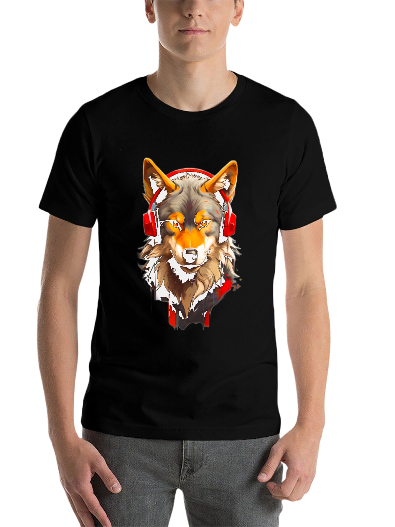 Black Wolf Headphones Graphic Tee view 7