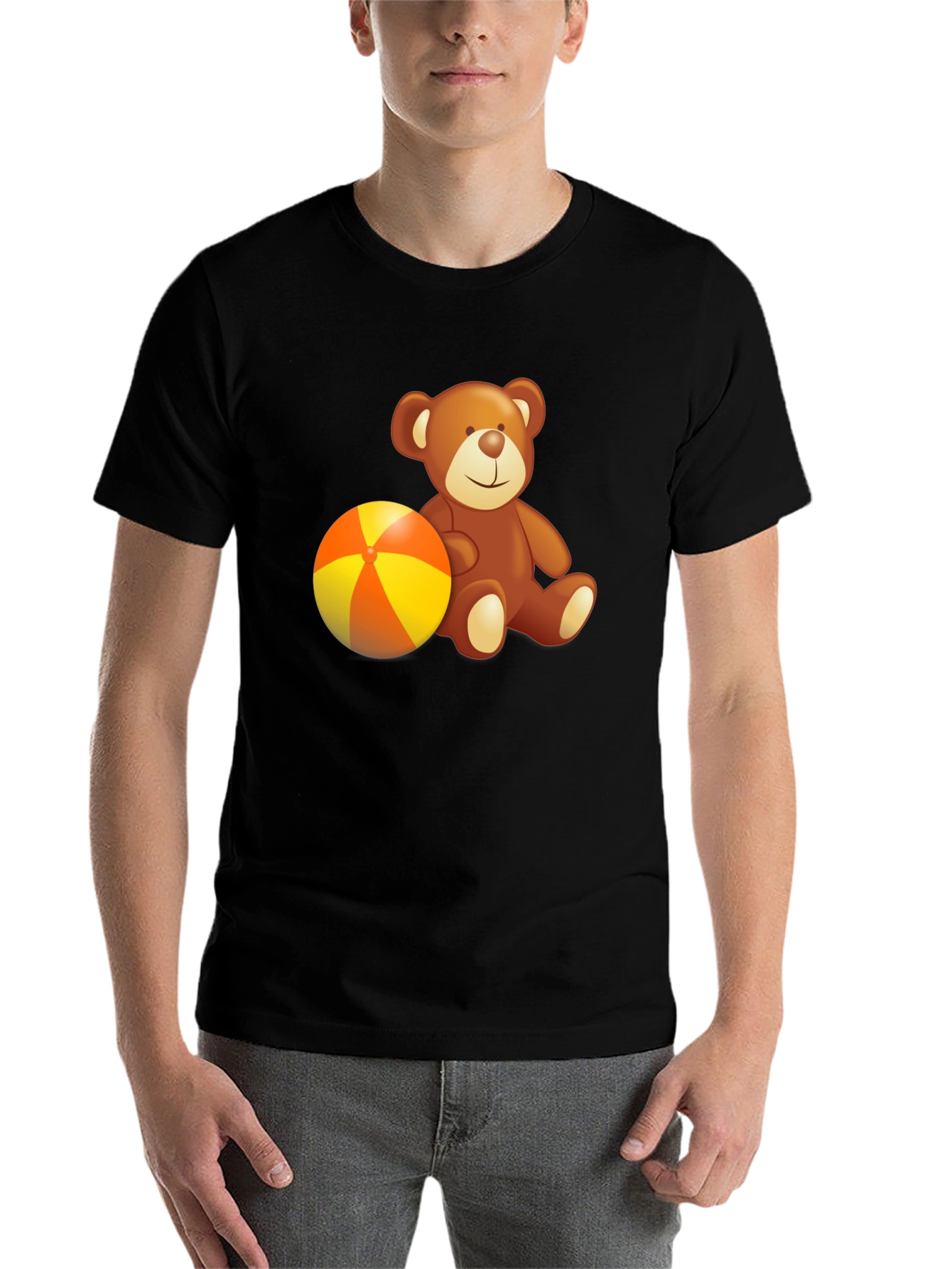 Black Teddy Bear & Beach Ball Graphic Tee - Soft Cotton Comfort view 7