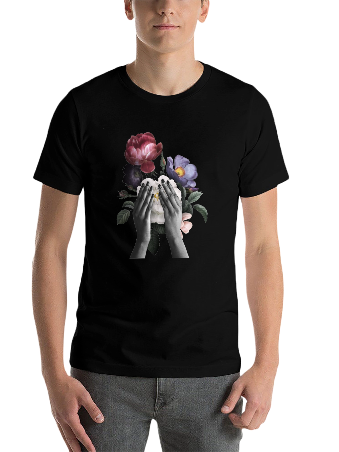 Floral Hands Graphic T-Shirt - Black - 7