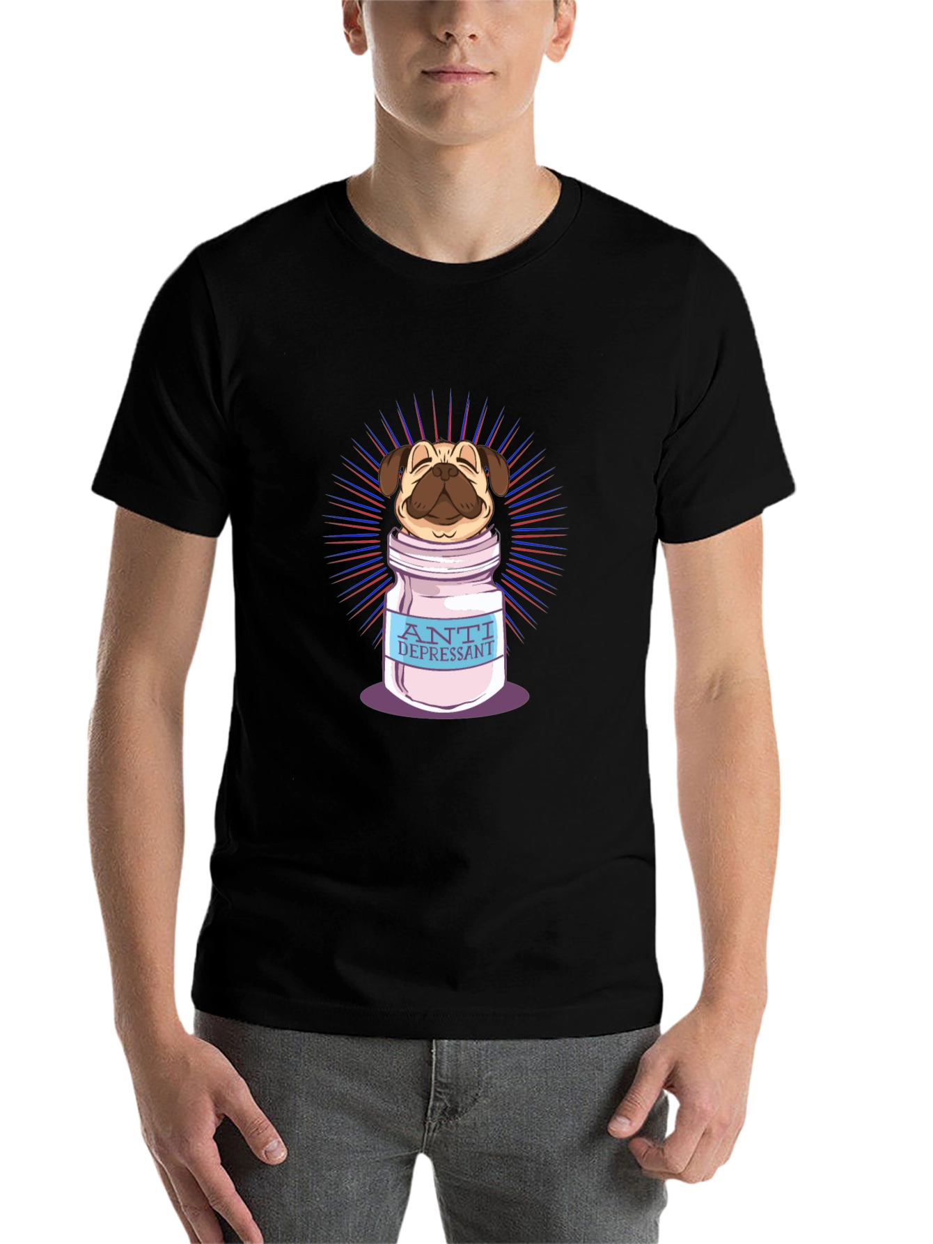 Black Pug Antidepressant T-Shirt view 7
