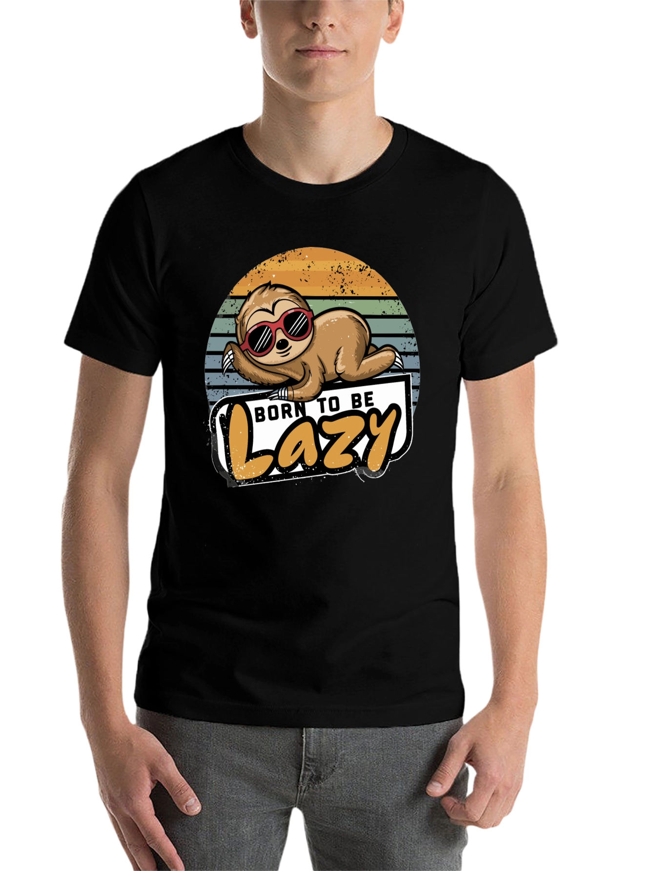 Black Born to Be Lazy Sloth Graphic T-Shirt view 7