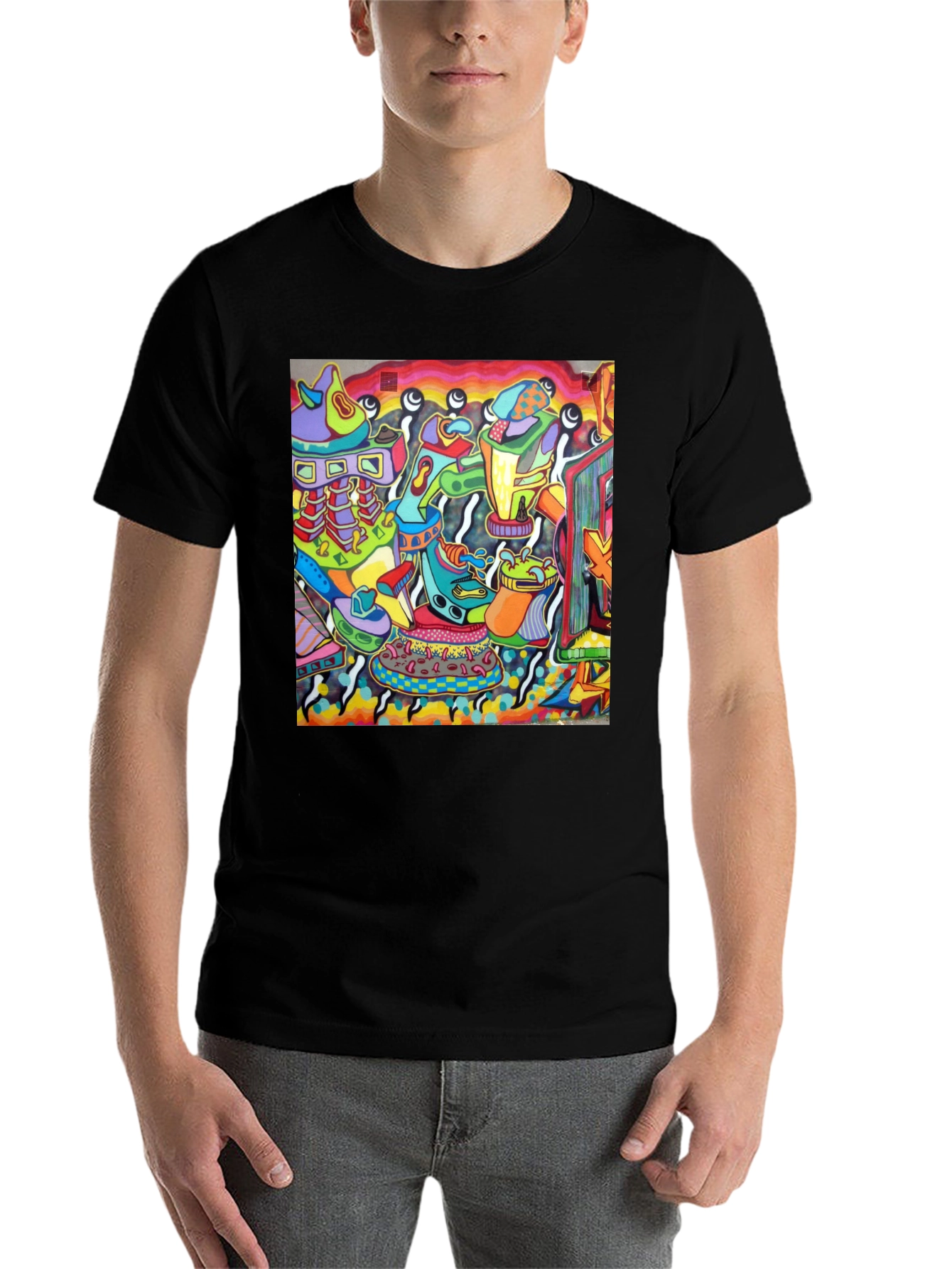 Black Abstract Art Graphic Black T-Shirt view 7