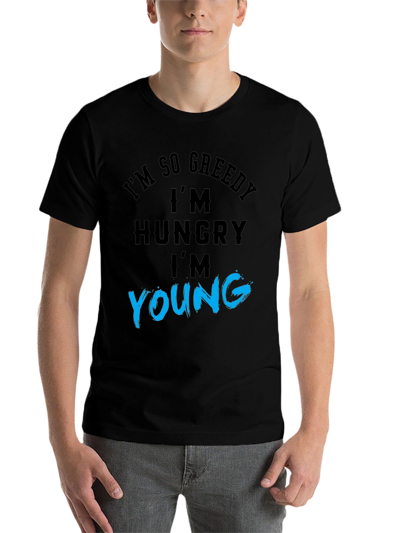 Black Greedy Hungry Young Graphic Tee view 7