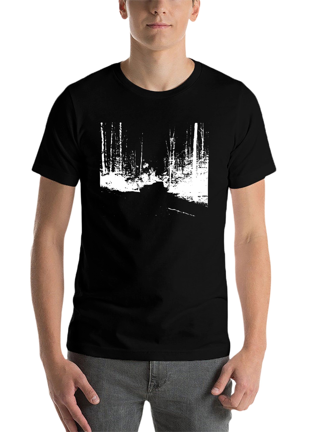 Black Monochrome Forest Graphic Tee view 7
