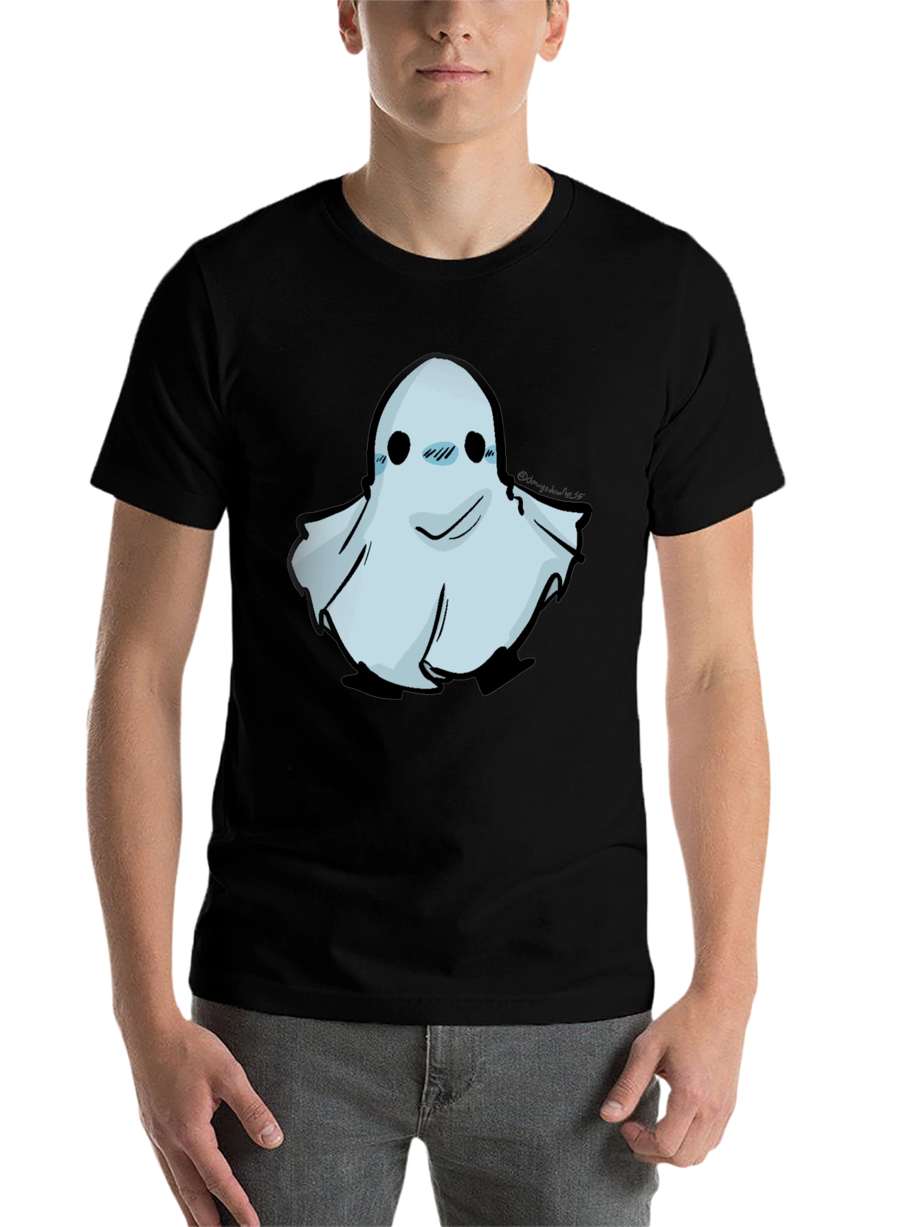 Black Cute Ghost Graphic Black T-Shirt view 7