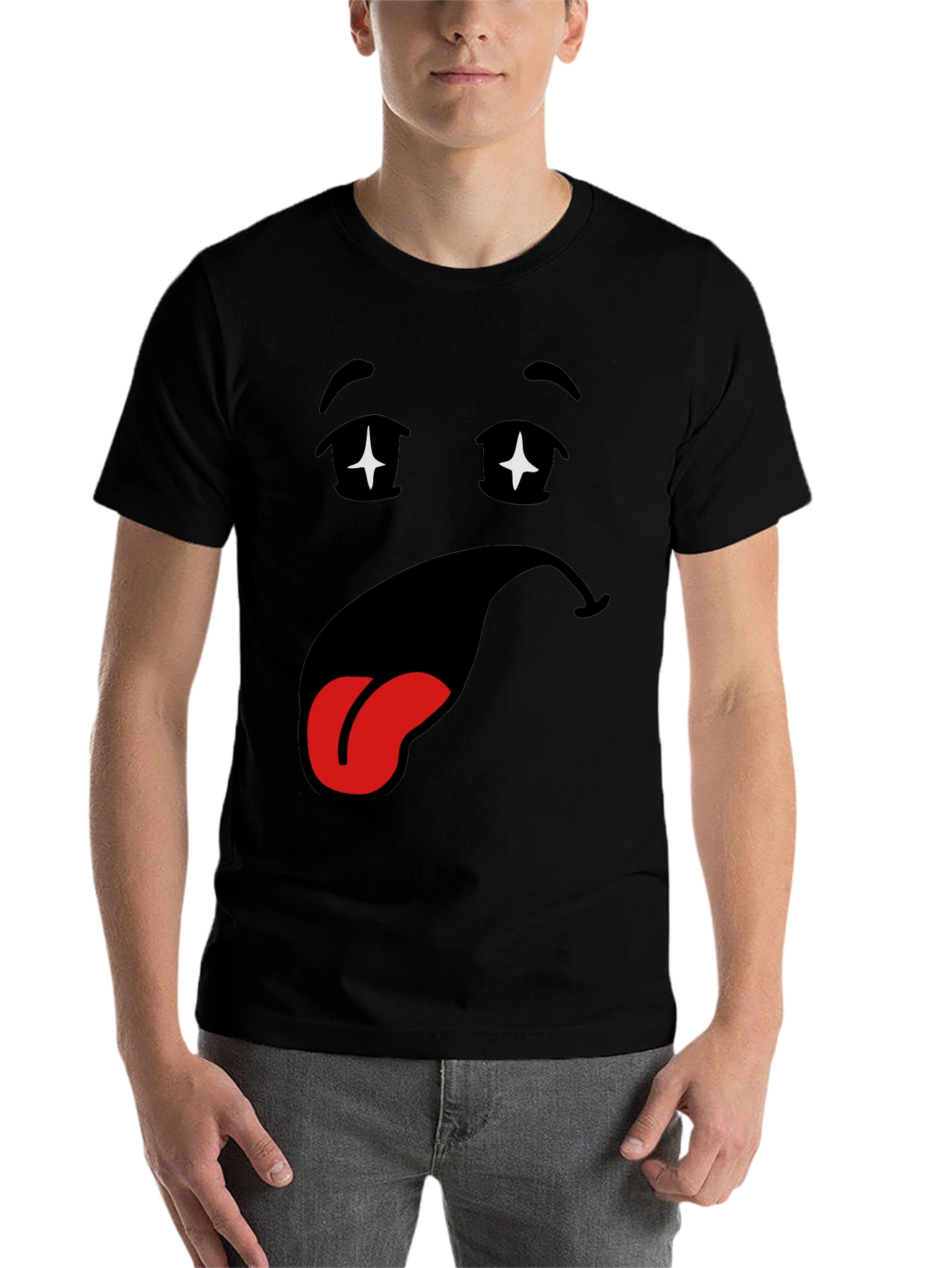 Black Funny Cartoon Face Black T-Shirt view 7