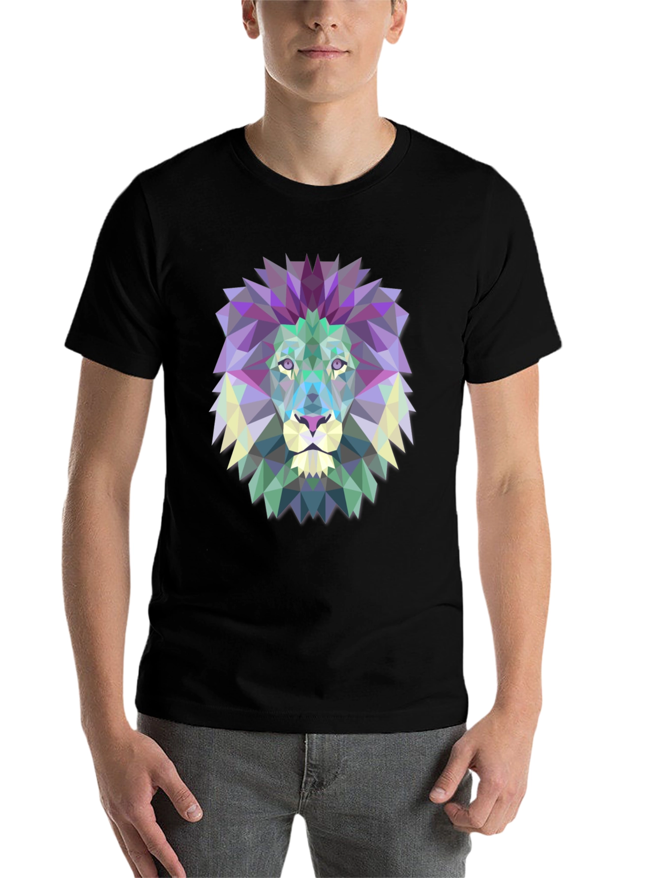 Black Geometric Lion Graphic Tee - Modern Art Shirt view 7