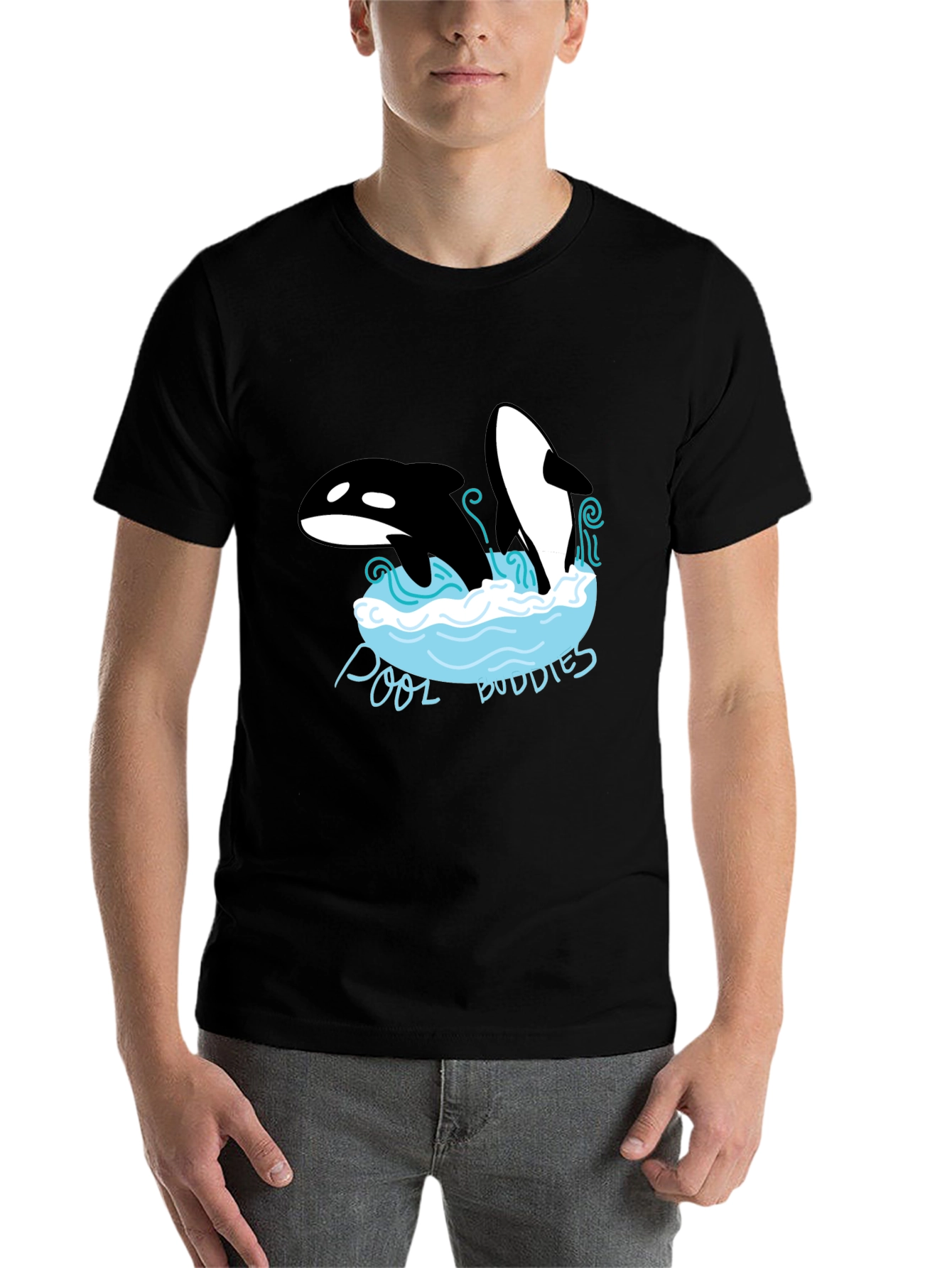 Black Pool Buddies Orca Whale Graphic Tee view 7