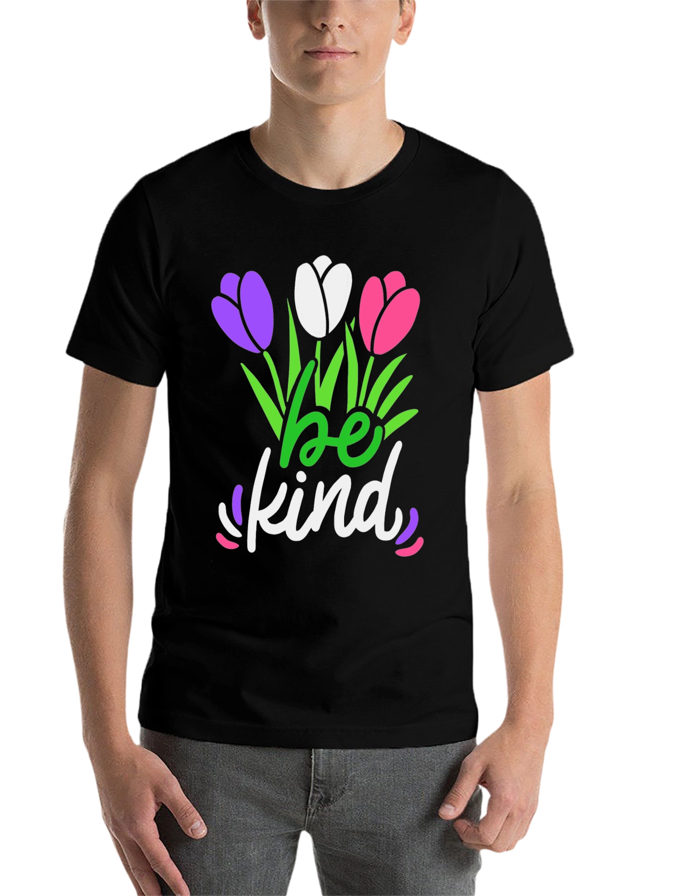 Black Be Kind T-Shirt - Floral Design - Black Tee view 7