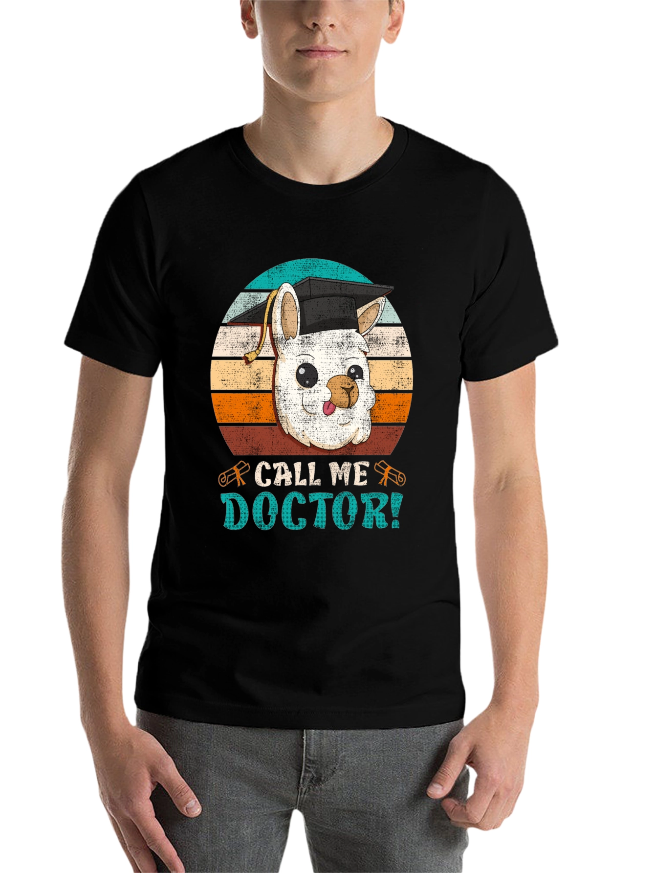 Black Call Me Doctor Llama T-Shirt view 7