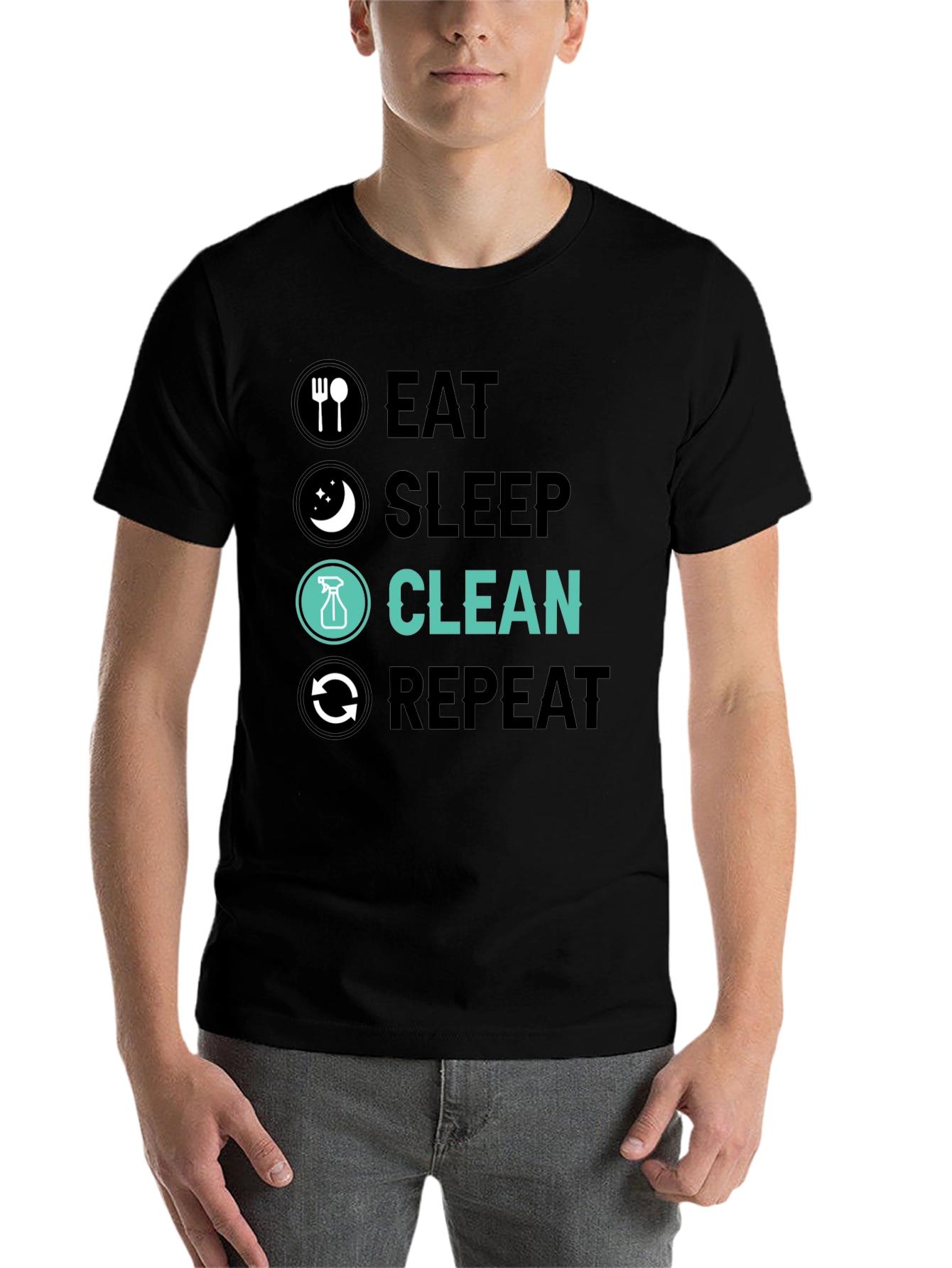 Black Eat Sleep Clean Repeat Graphic Tee view 7