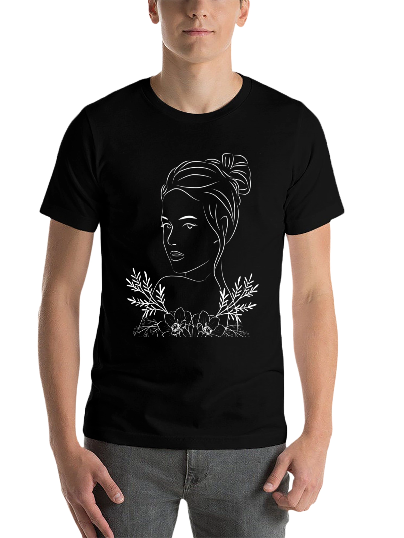 Black Woman Line Art T-Shirt - Black view 7