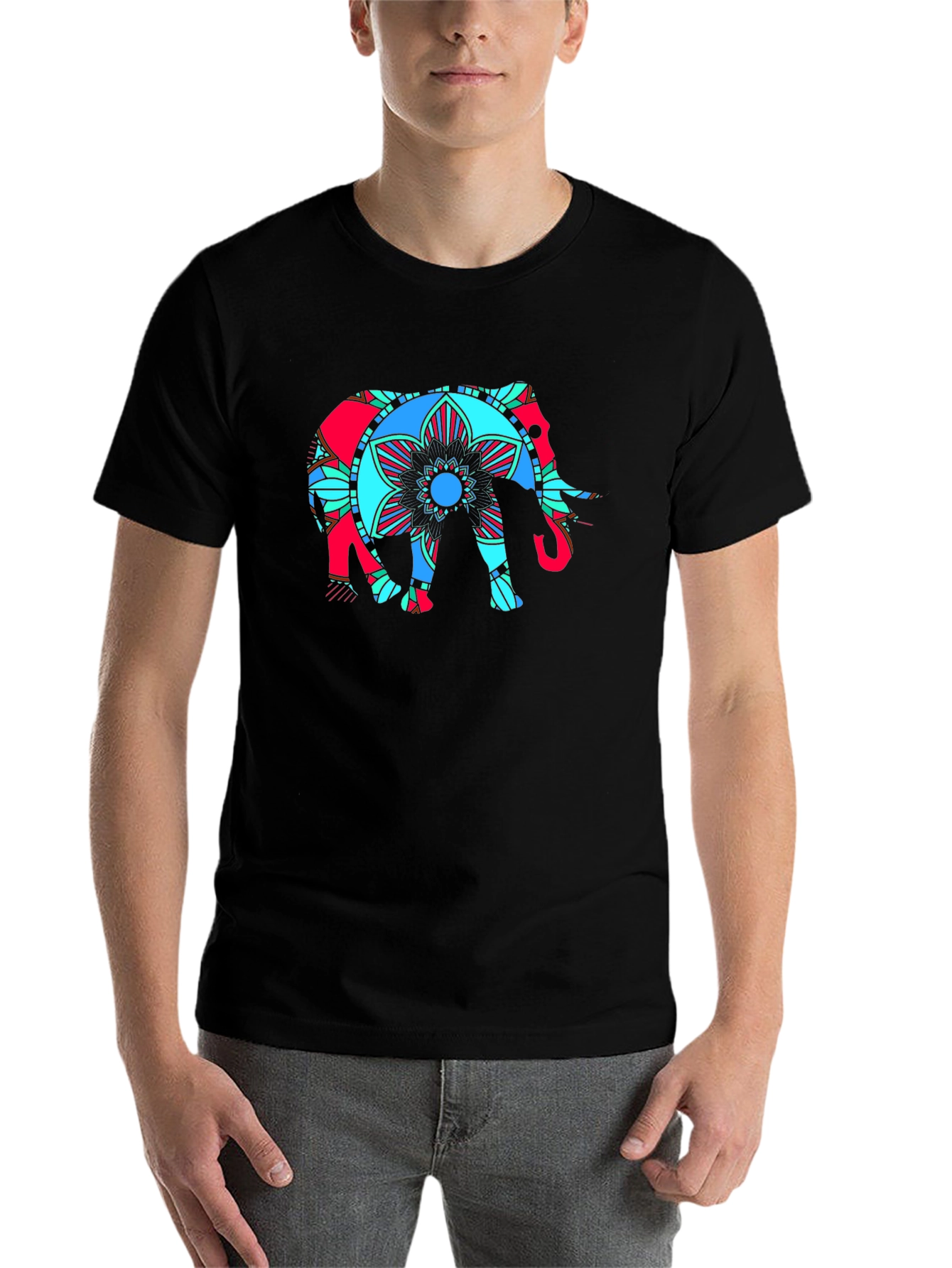 Black Elephant Mandala Graphic T-Shirt view 7