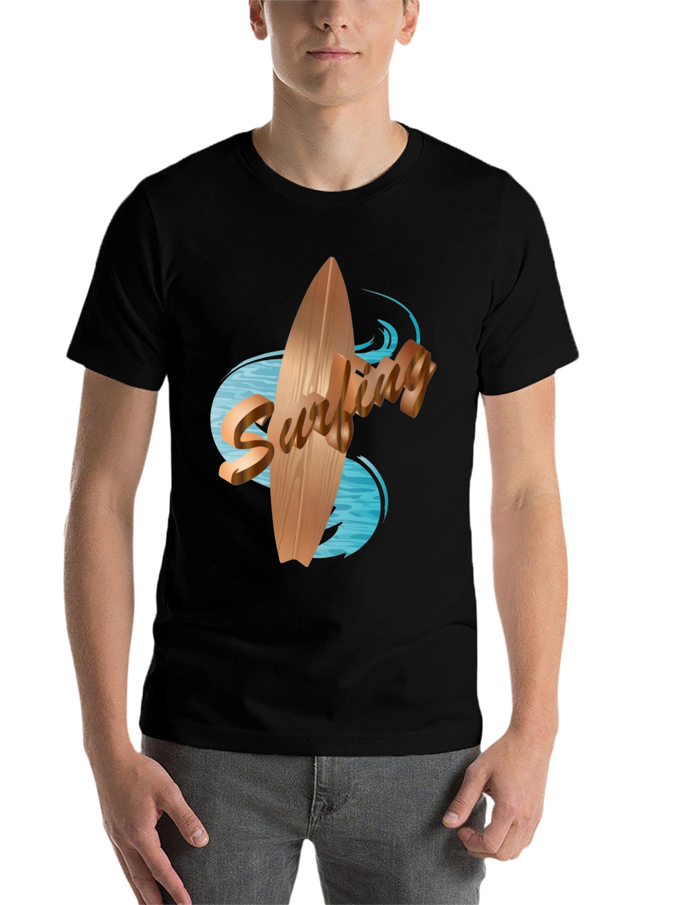 Black Surfboard Graphic Tee - Black Cotton Blend view 7
