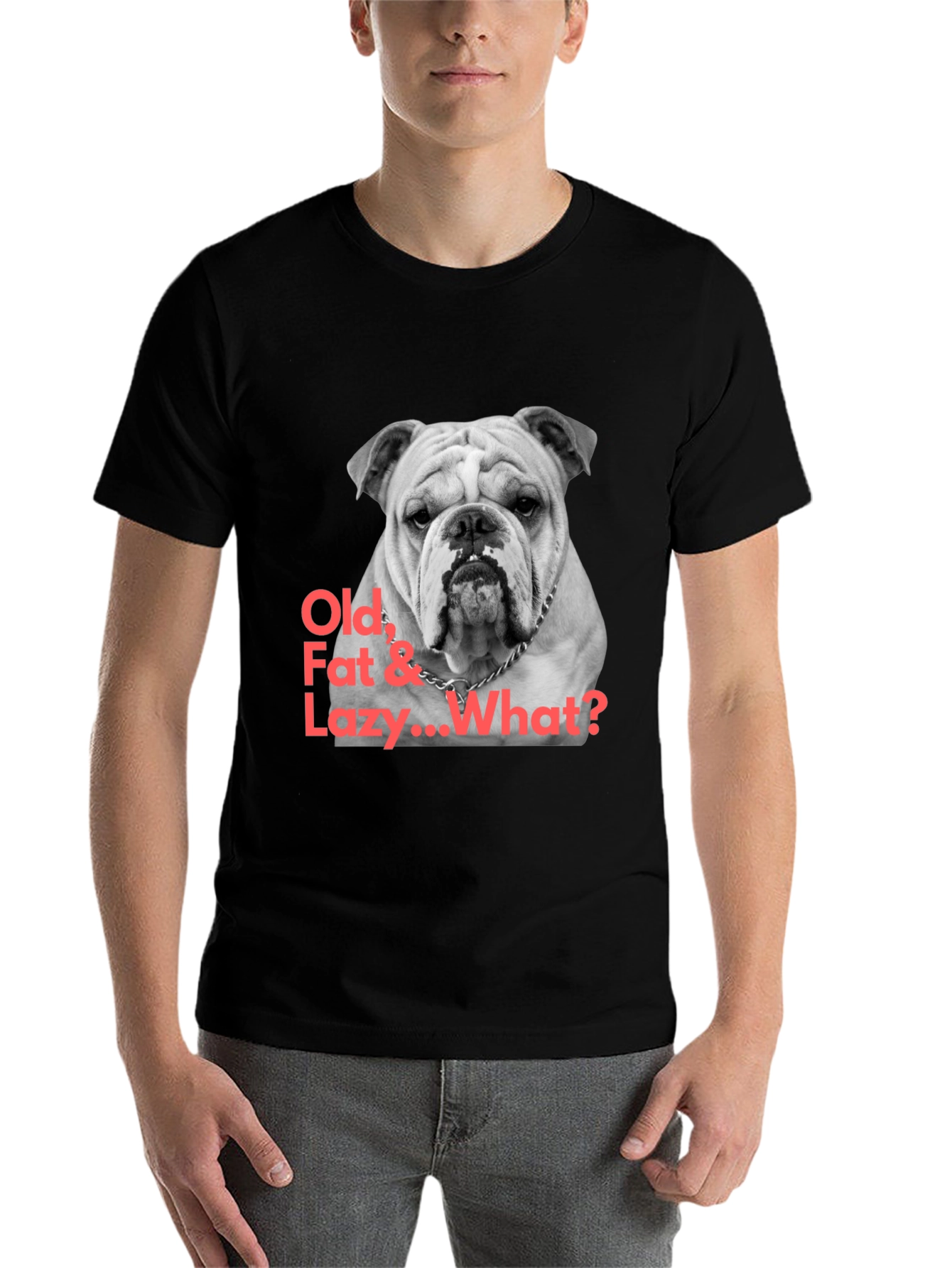 Black Bulldog T-Shirt: Old, Fat & Lazy... What? view 7