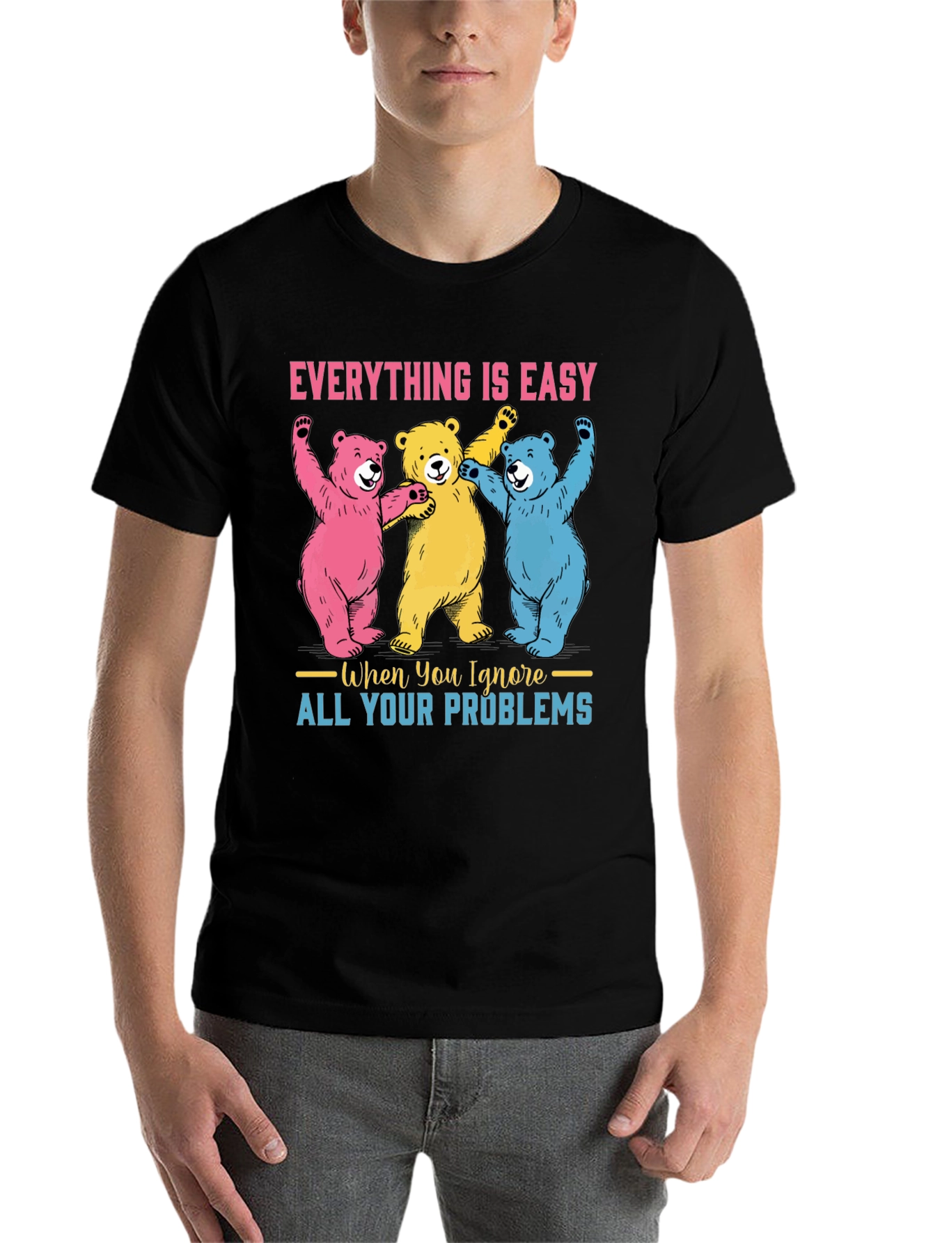 Black Everything is Easy Bear Graphic Tee view 7