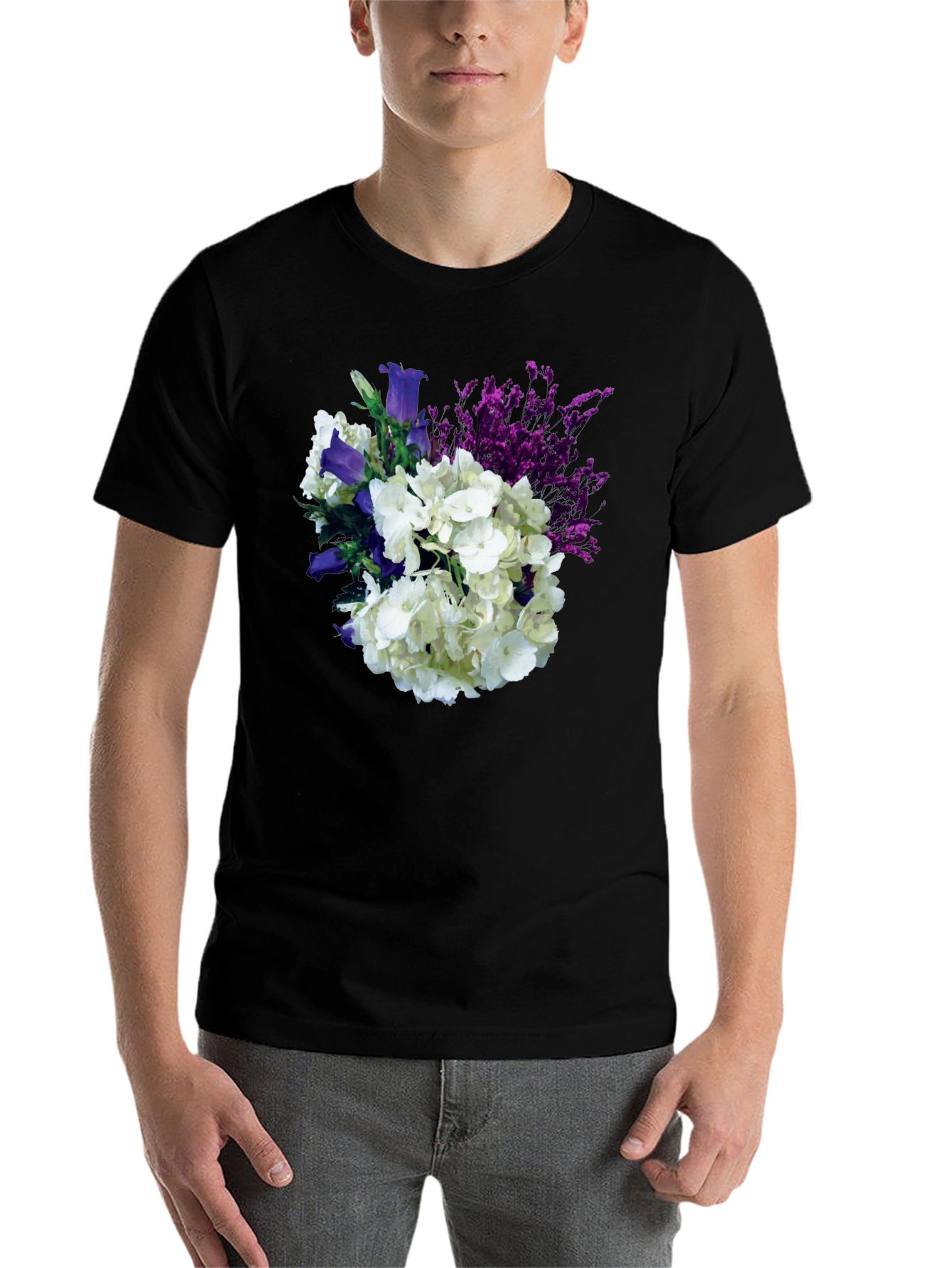 Black Floral Bouquet T-Shirt - Black Cotton Tee view 7
