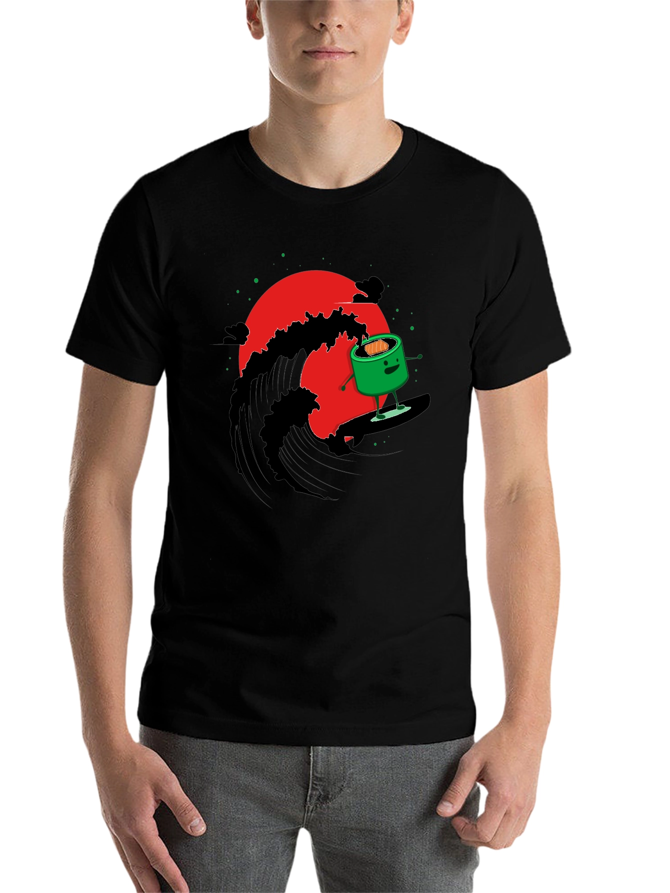 Black Sushi Surfer Graphic Tee - Unique Design view 7