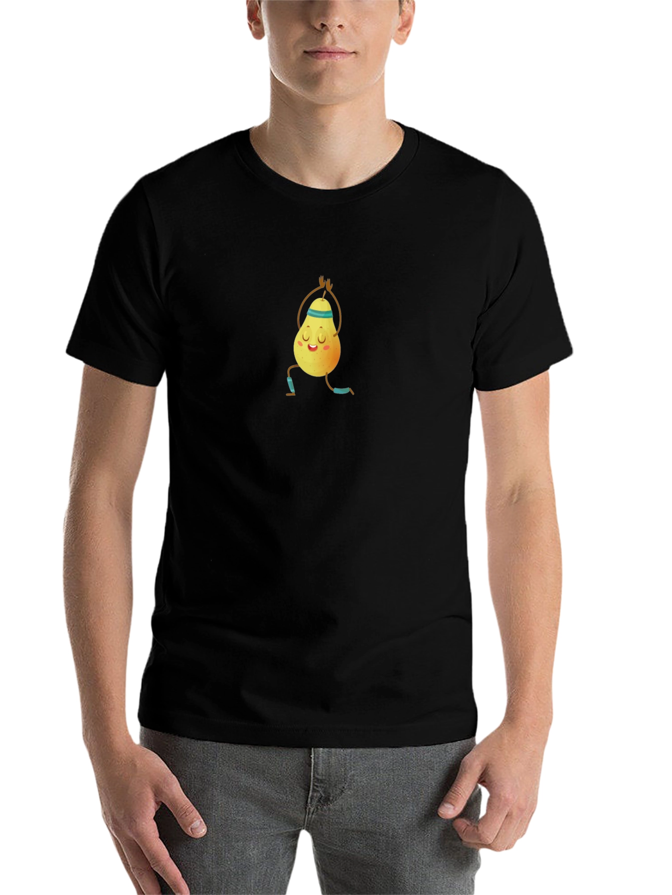Black Yoga Pear Graphic Tee - Black Cotton T-Shirt view 7