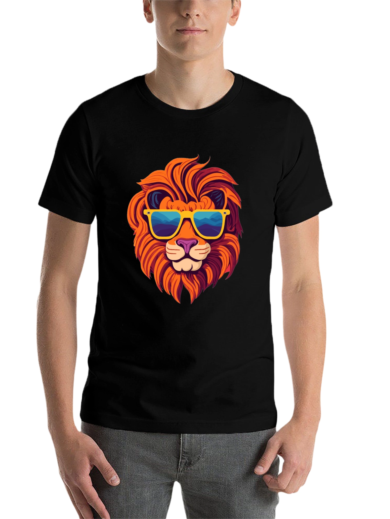 Black Cool Lion Graphic Tee - Black Cotton T-Shirt view 7