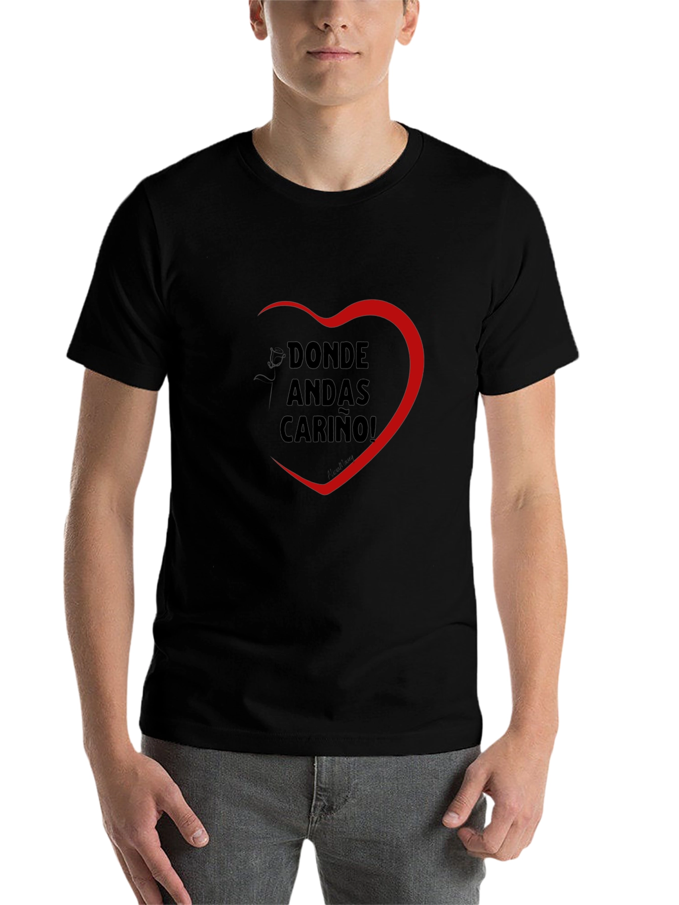 Black Donde Andas Carino! Heart Graphic T-Shirt view 7