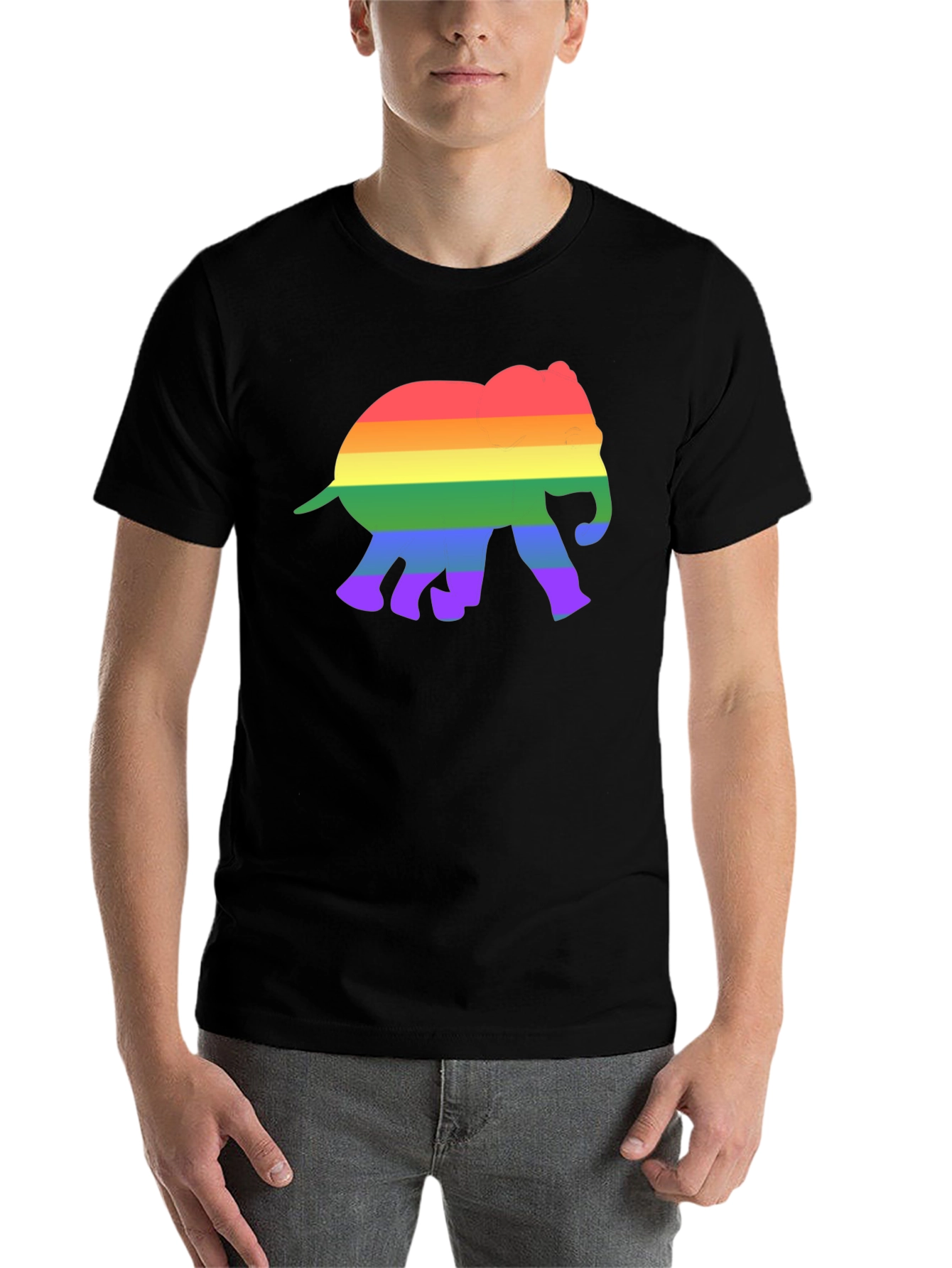 Black Rainbow Elephant Graphic Tee - Black Cotton T-Shirt view 7