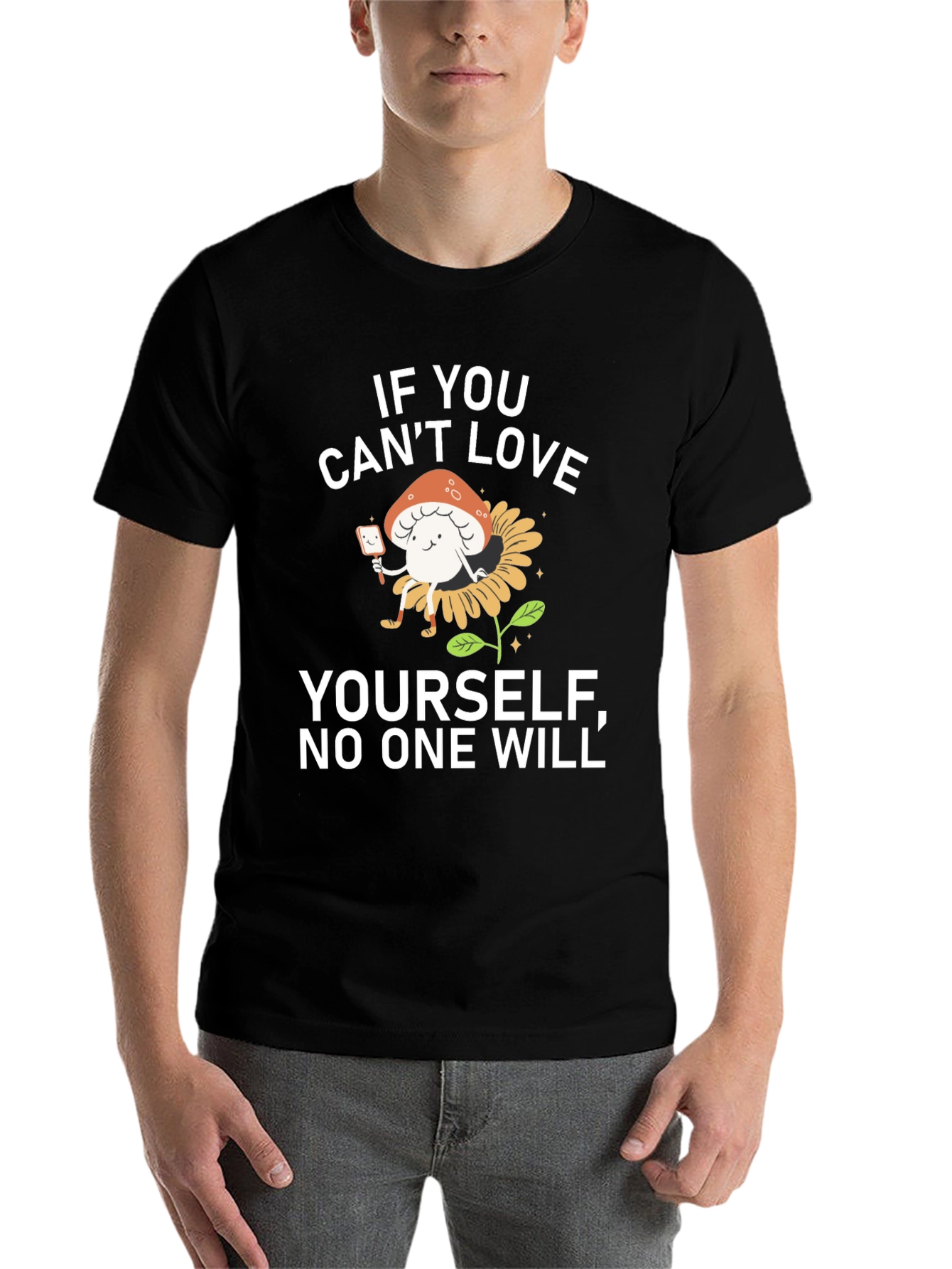 Black Love Yourself Mushroom Graphic Tee view 7