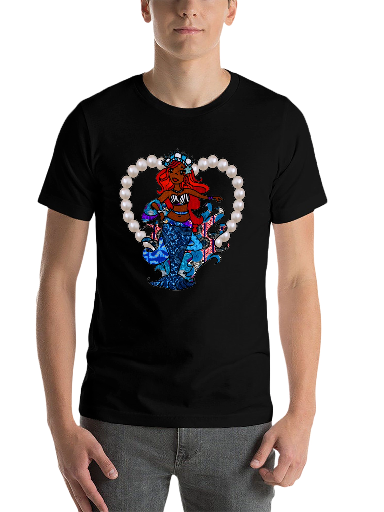 Black Mermaid Pearl Heart Graphic Tee view 7