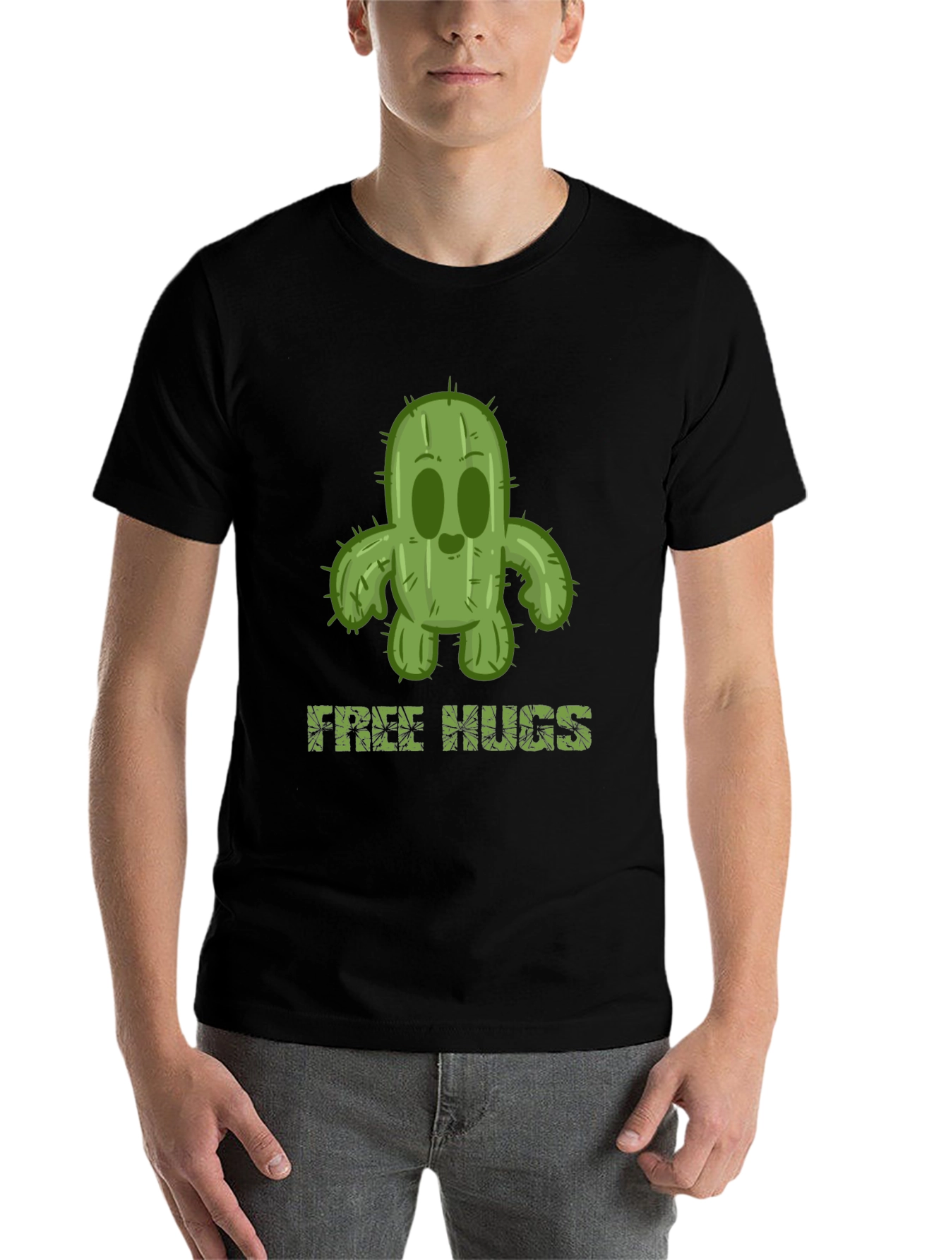 Black Free Hugs Cactus T-Shirt - Unisex Black Tee view 7