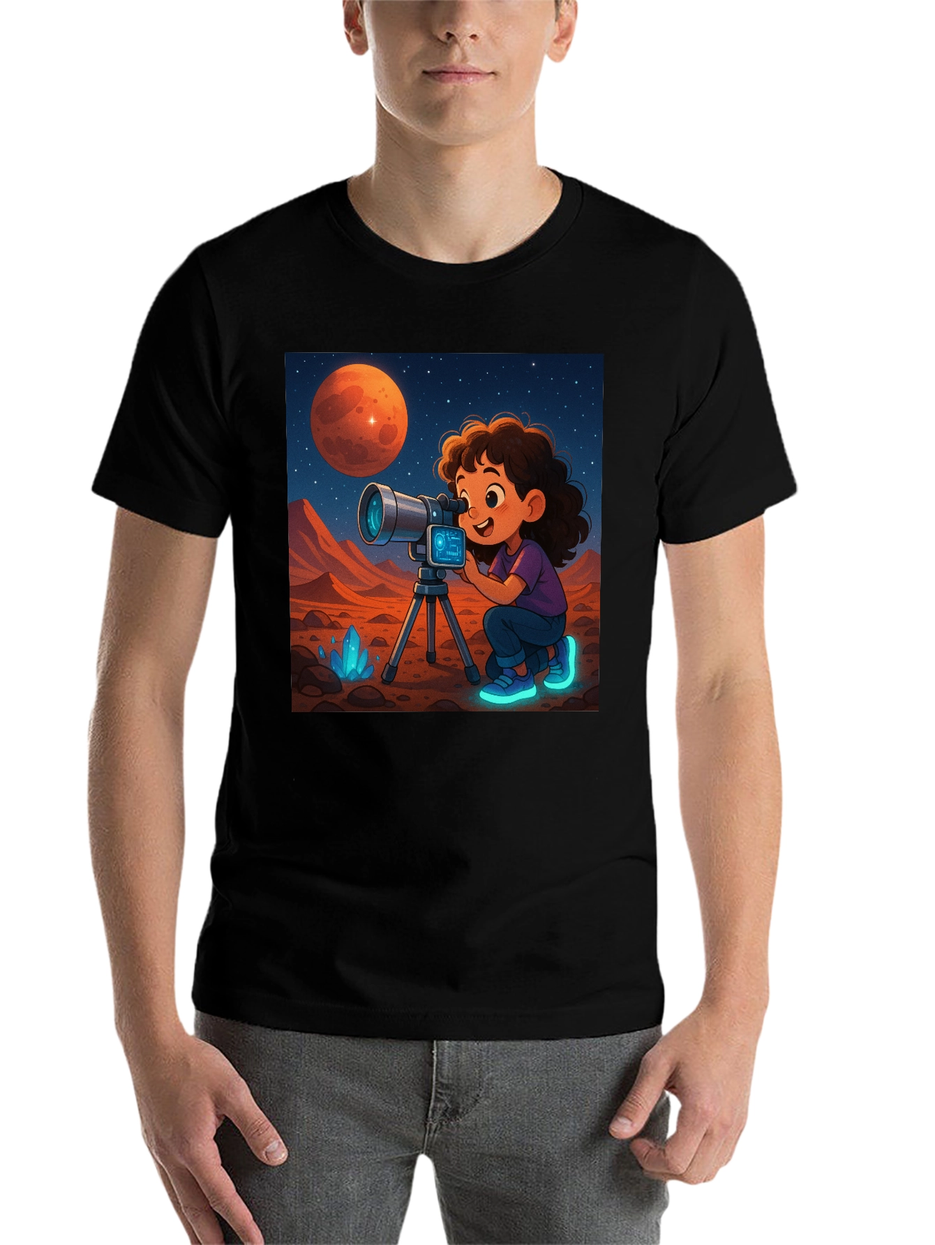 Black Mars Explorer Graphic Tee - Space Adventure Shirt view 7