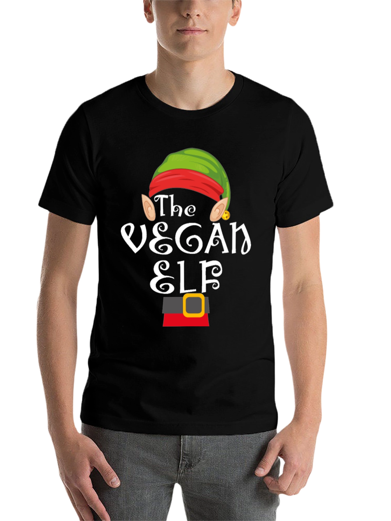 Black Vegan Elf T-Shirt - Holiday Festive Apparel view 7